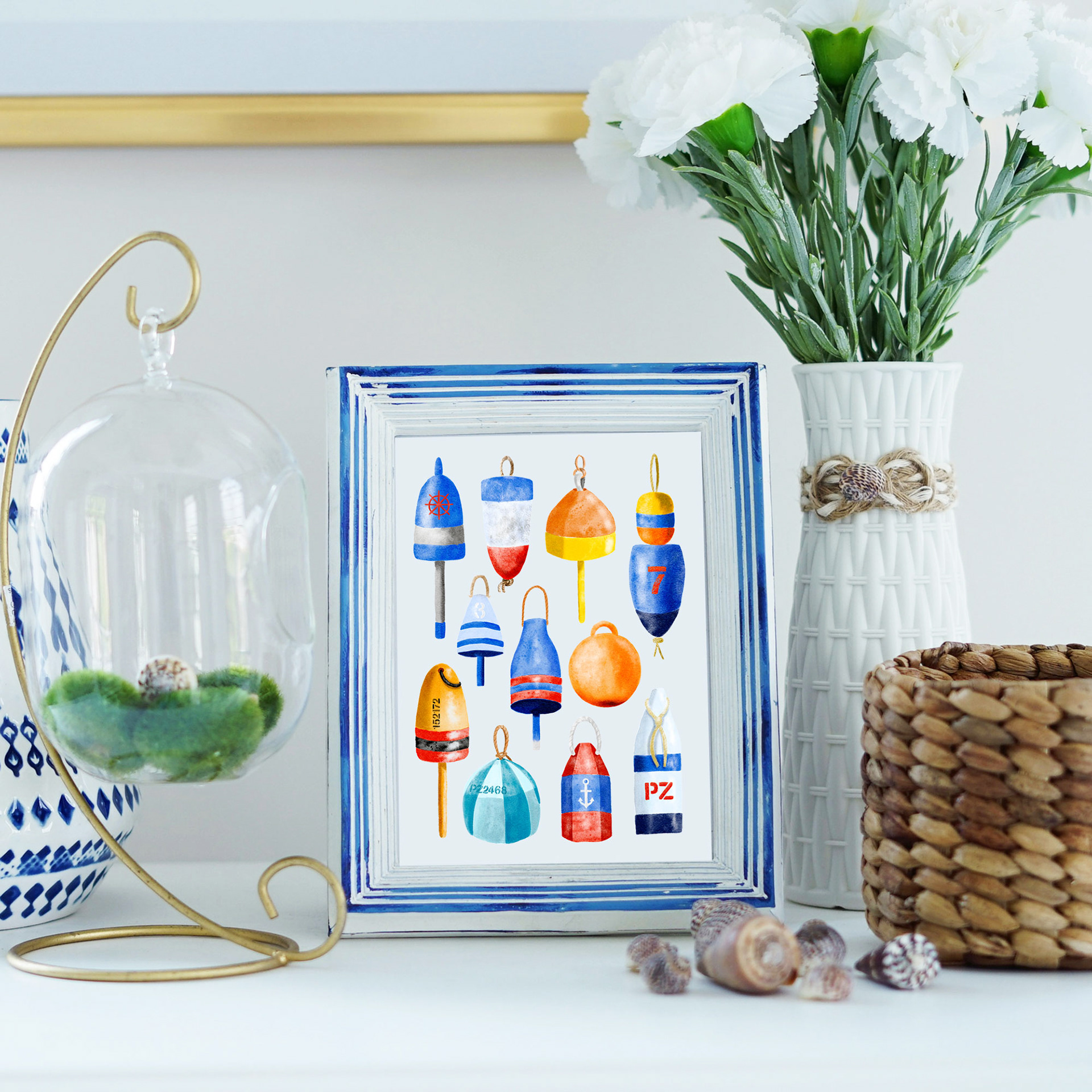 Lobster Buoys Art Print by Sarah Whittle Illustration