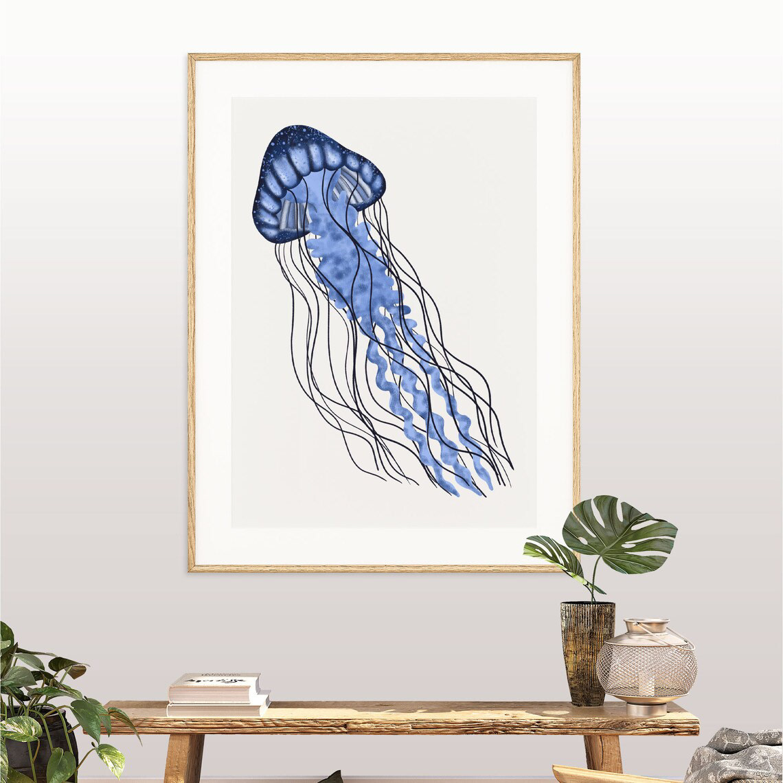 Blue Jellyfish Art Print by Sarah Whittle Illustration, Cornwall