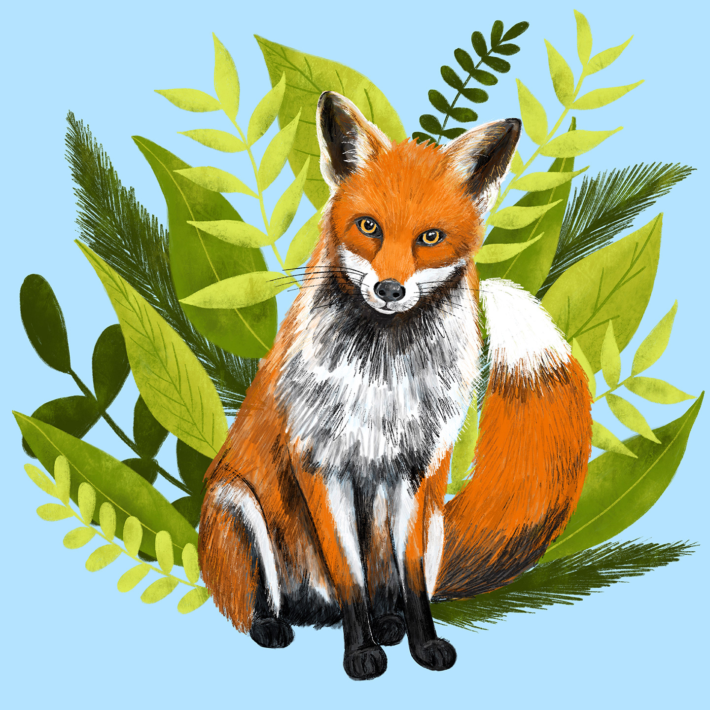 Fox and Leaves Illustration by Illustrator Sarah Whittle, Cornwall