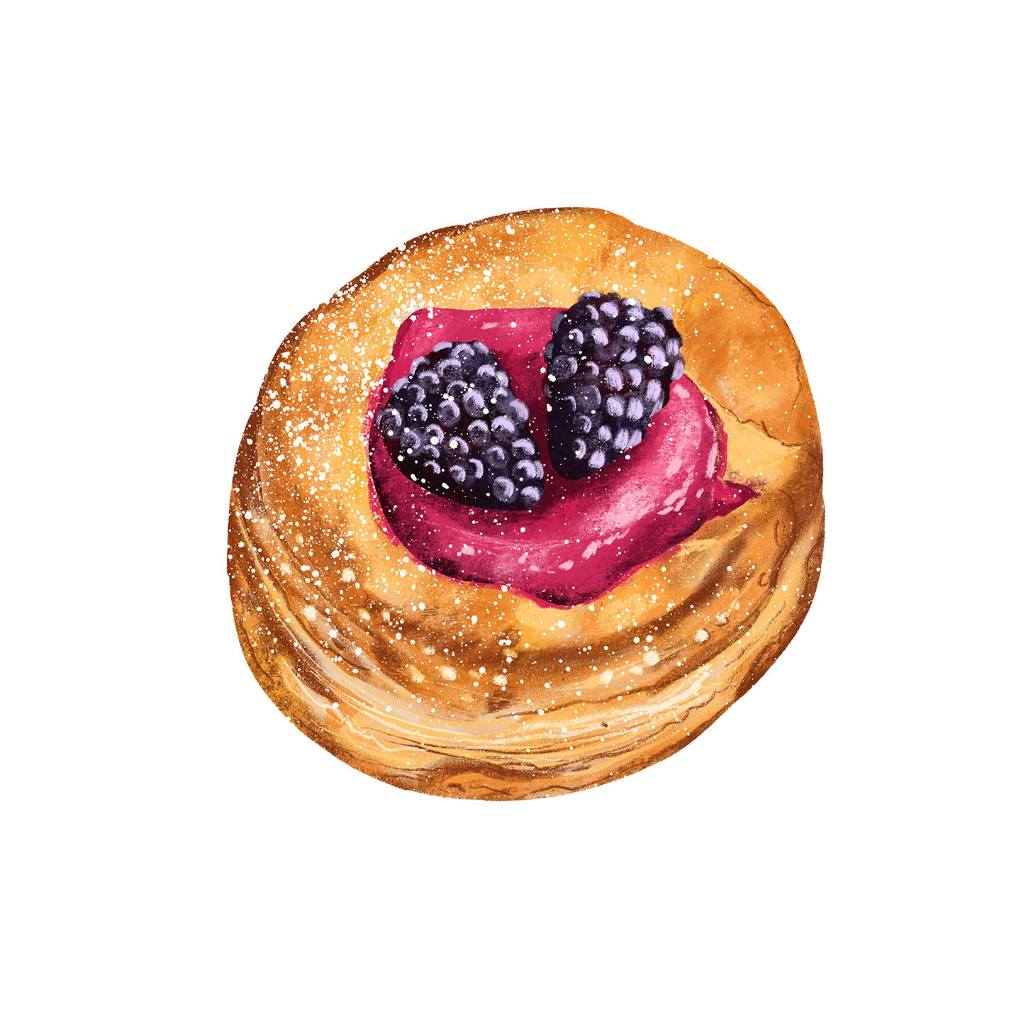 Danish pastry illustration by Sarah Whittle, Cornwall.