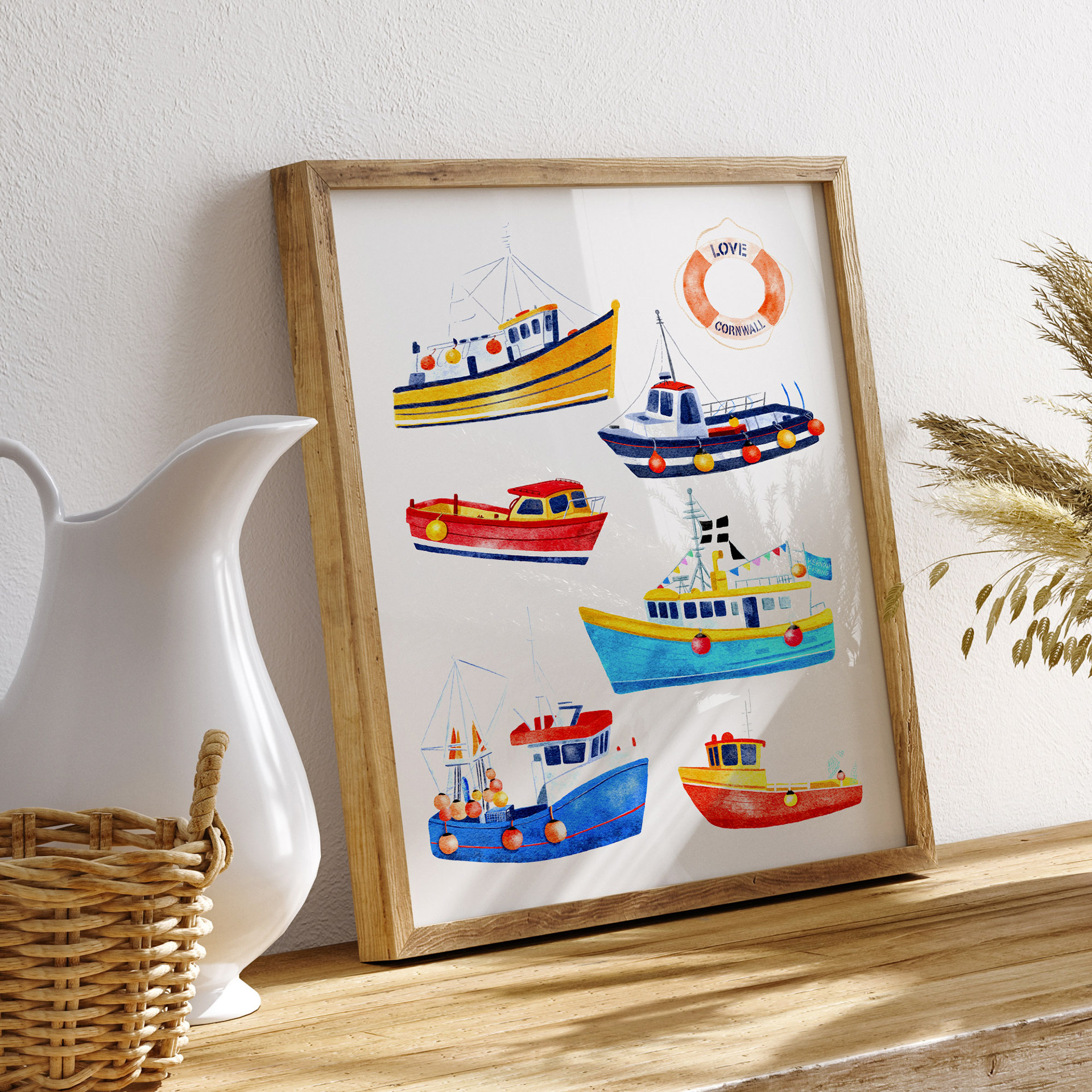 Cornish Fishing Boats Art Print by Sarah Whittle Illustration