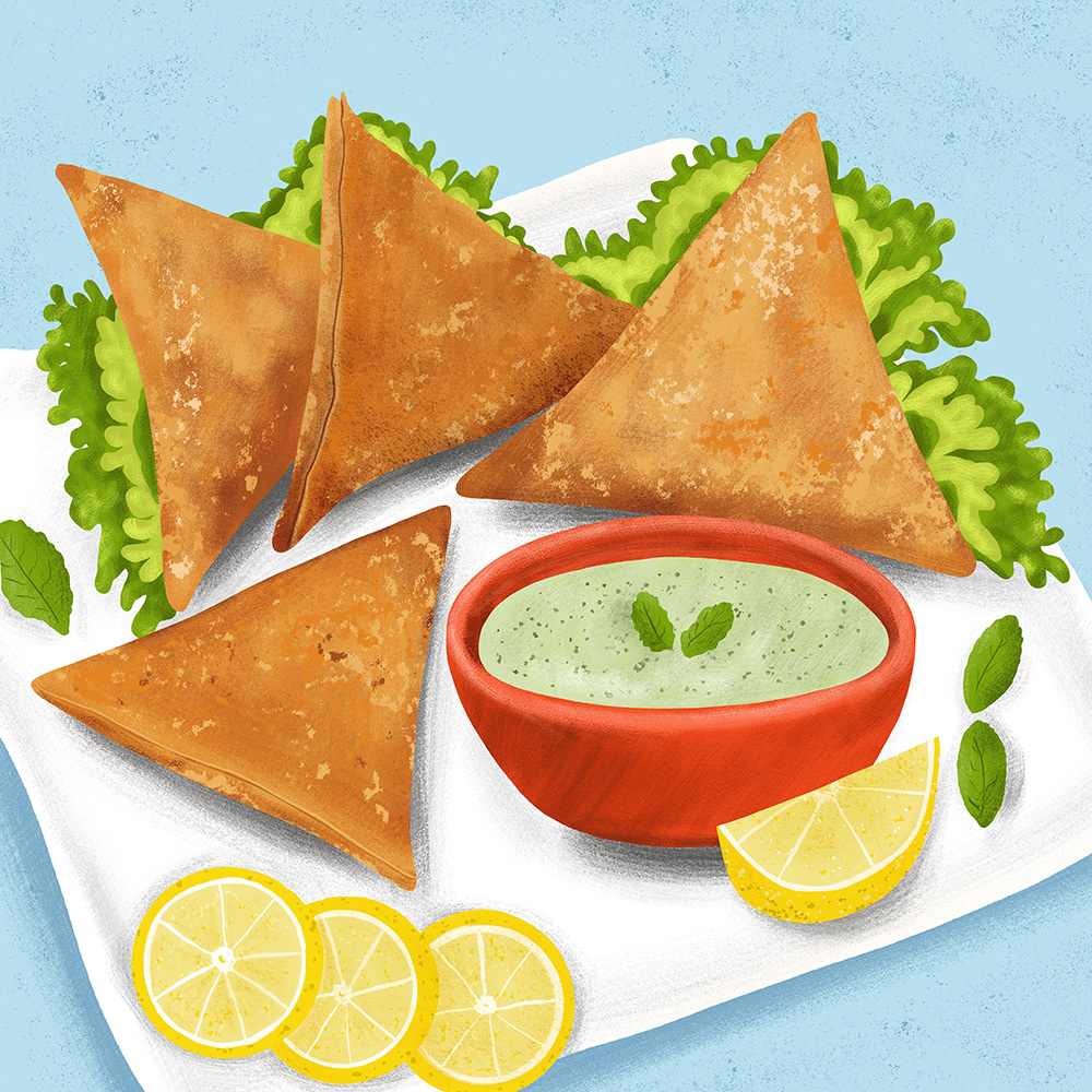 Samosa Illustration by Sarah Whittle Illustration