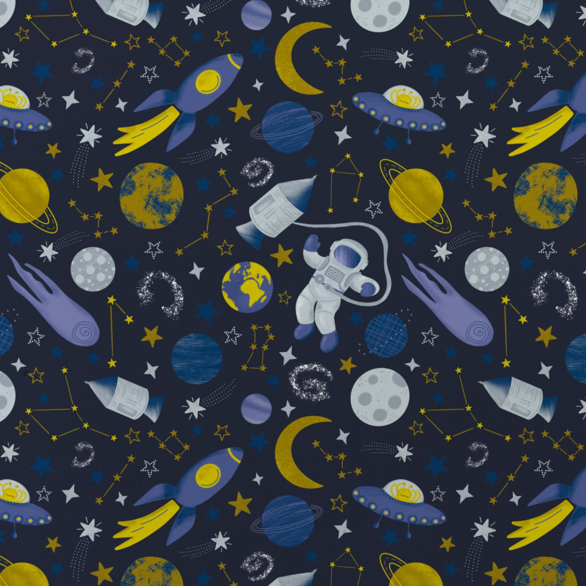 Space Surface Pattern Design by Sarah Whittle Illustration, Cornwall