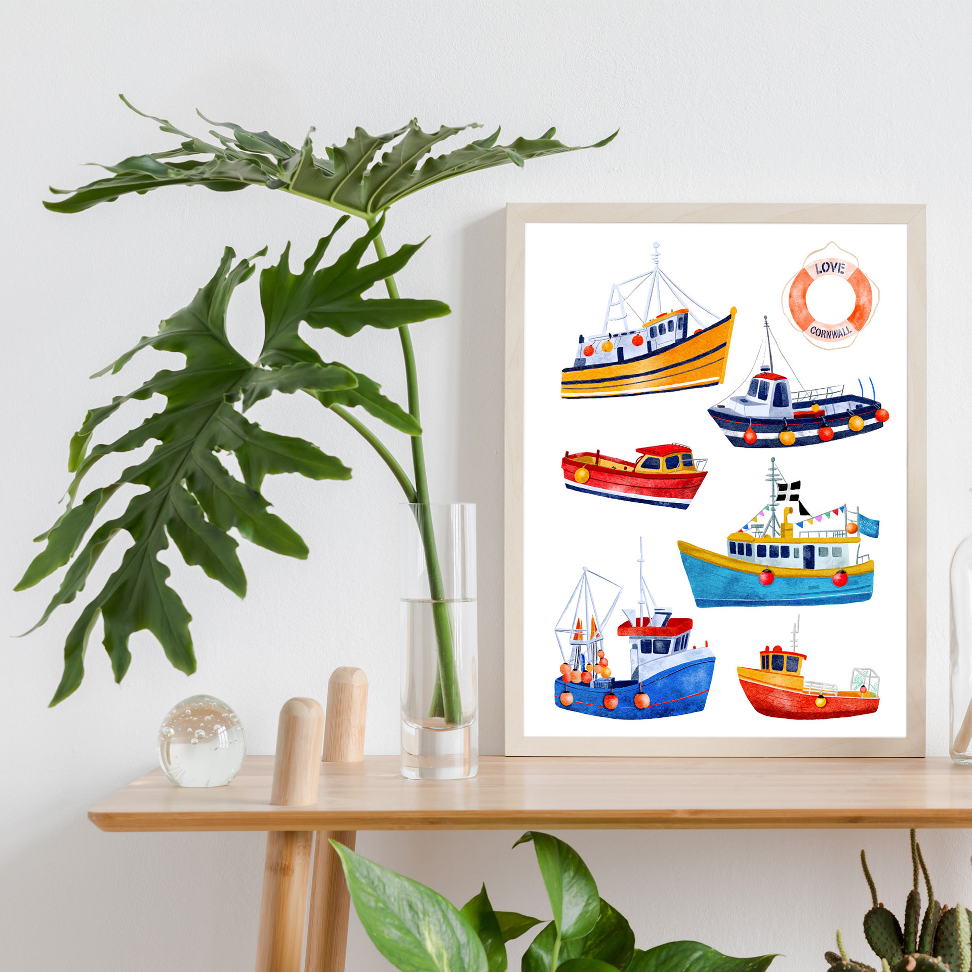 Cornish Fishing Boats Art Print by Sarah Whittle Illustration