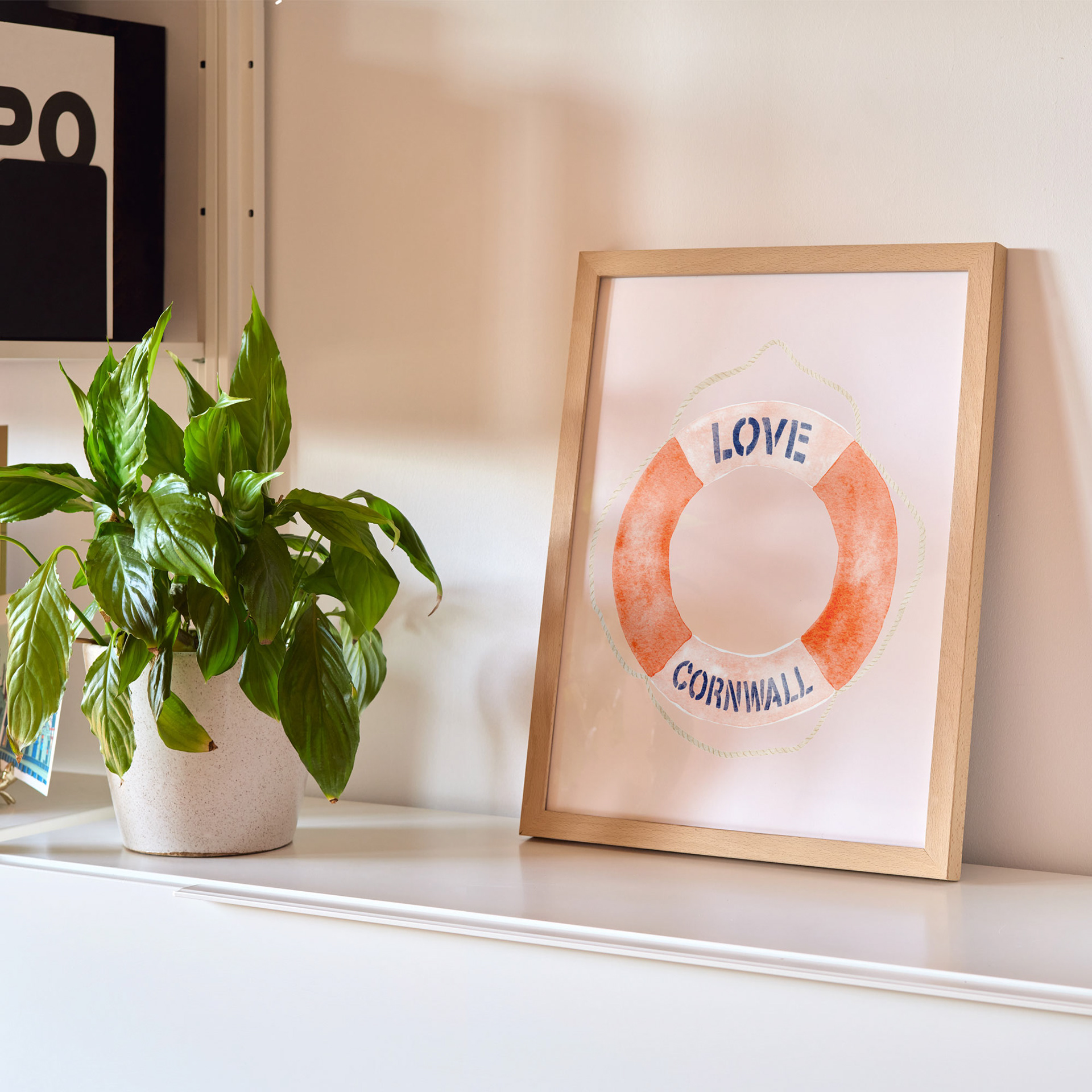 Love Cornwall Lifebuoy Ring Art Print by Sarah Whittle Illustration, Cornwall