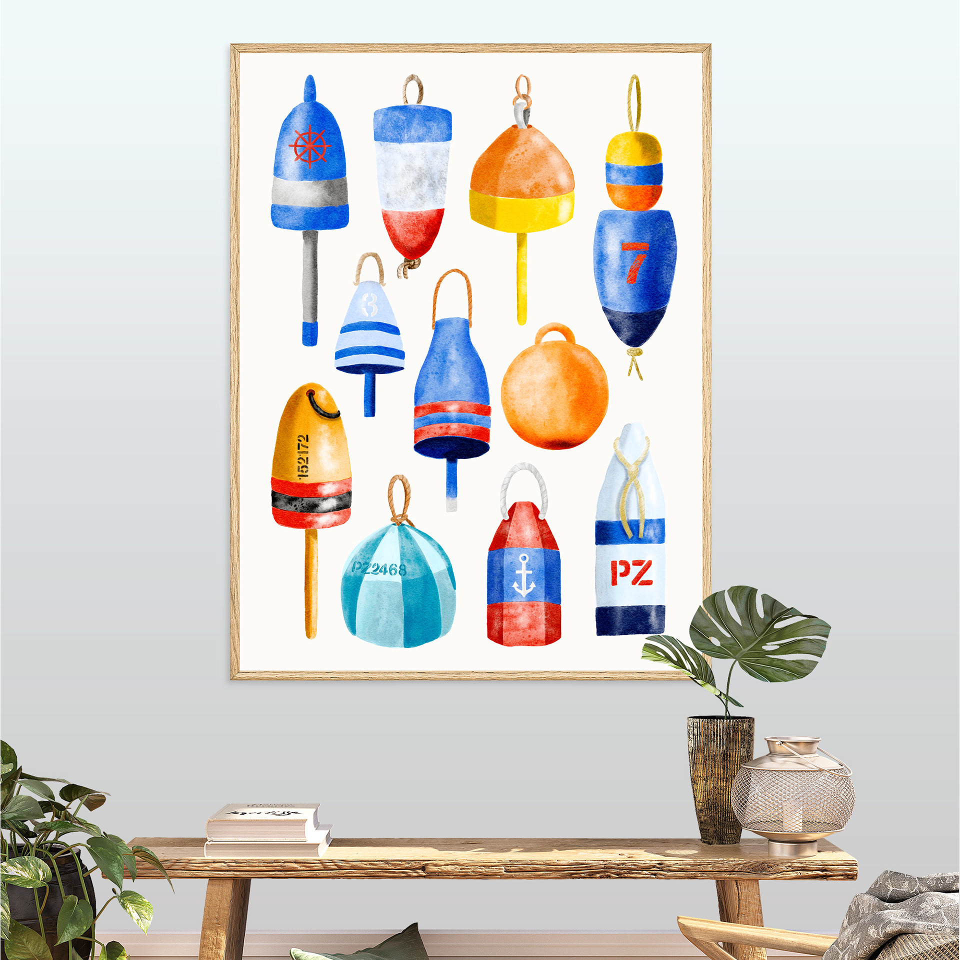 Lobster Buoys Art Print by Sarah Whittle Illustration