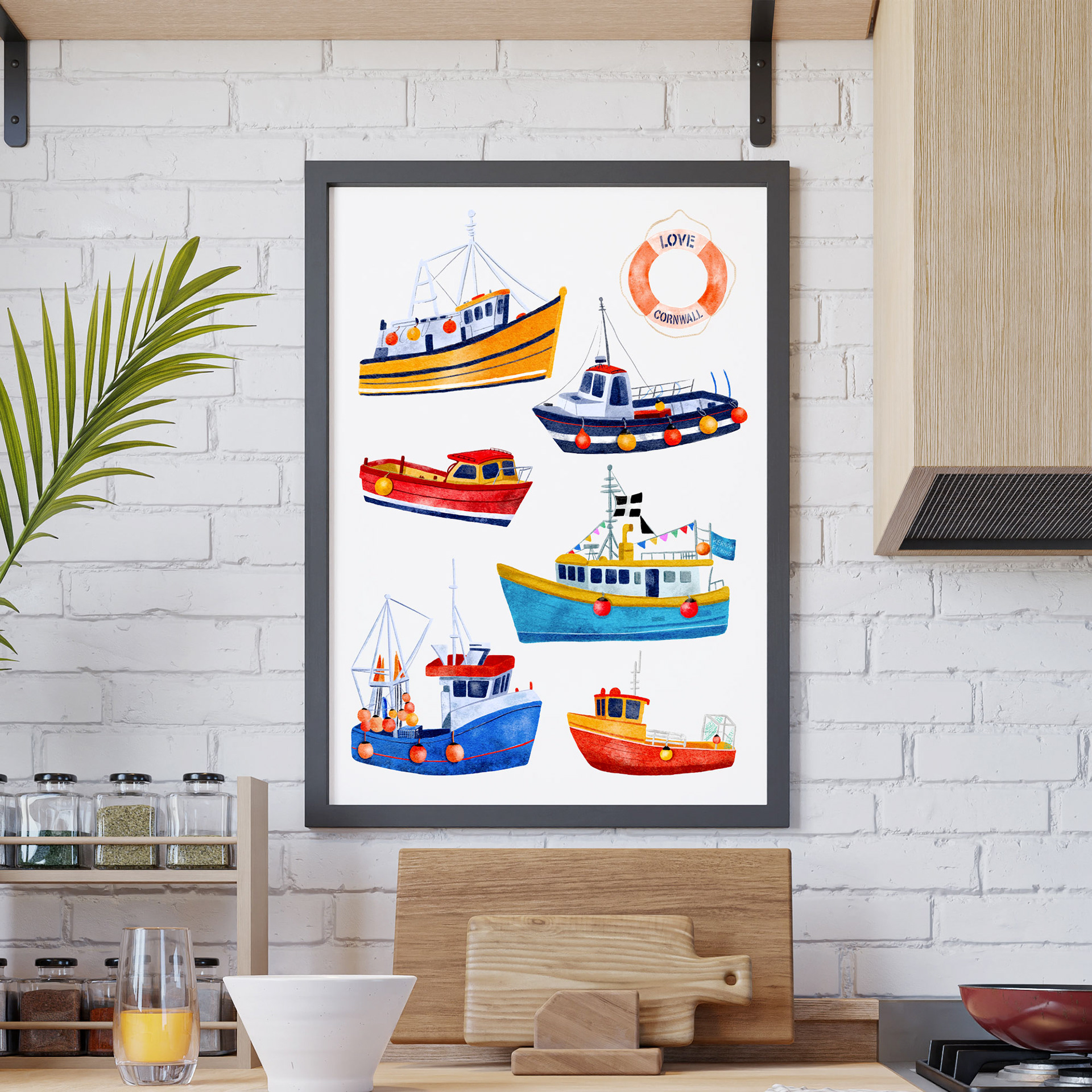 Cornish Fishing Boats Art Print by Sarah Whittle Illustration