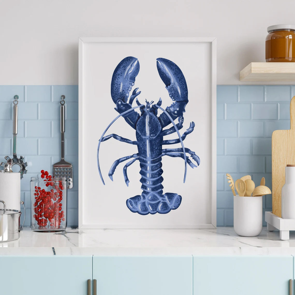 Cornish Blue Lobster Art Print by Sarah Whittle Illustration, Cornwall