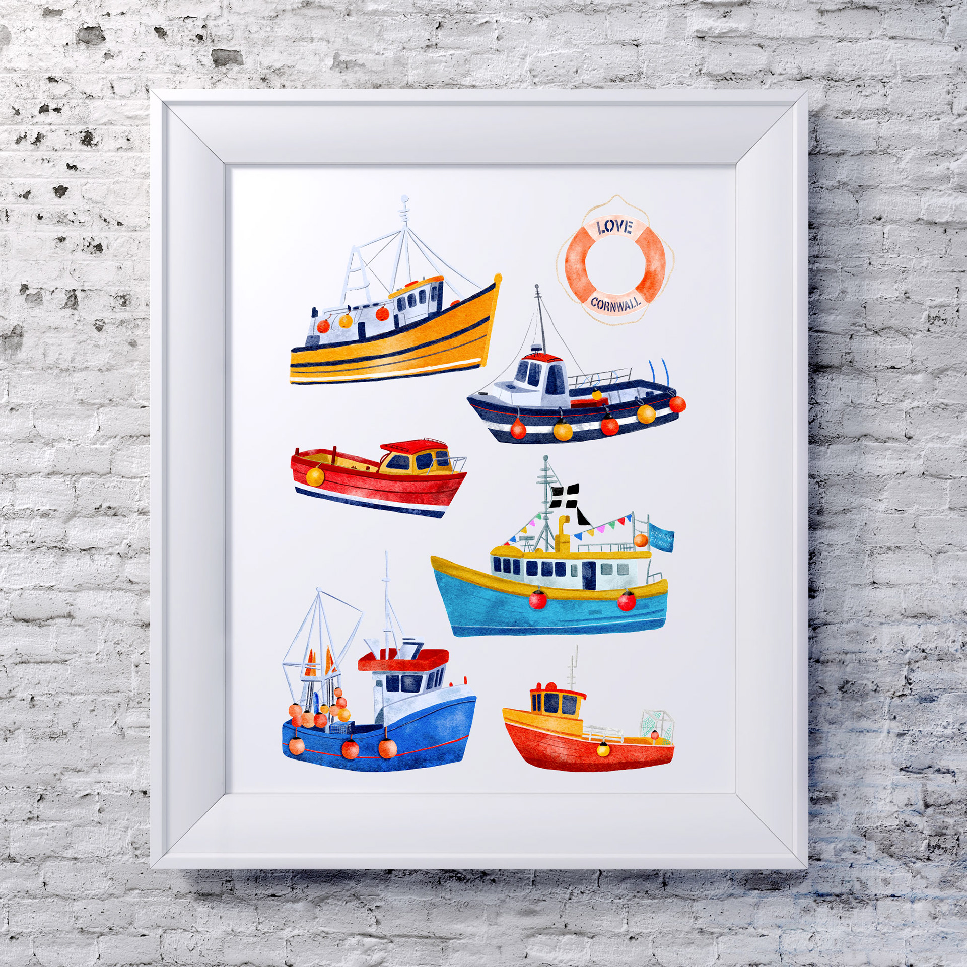 Cornish Fishing Boats Art Print by Sarah Whittle Illustration