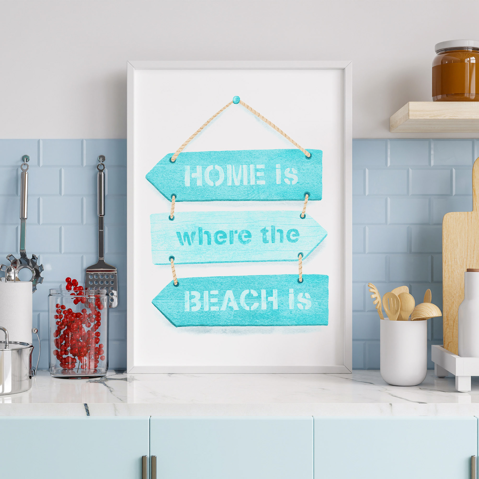Home is where the beach is art print by Sarah Whittle Illustration, Cornwall