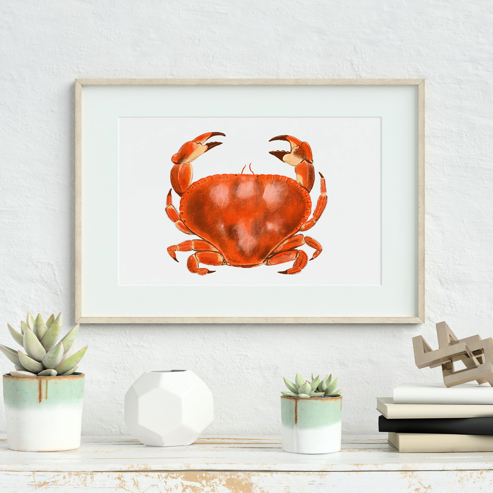 Red Crab Art Print by Sarah Whittle Illustration, Cornwall