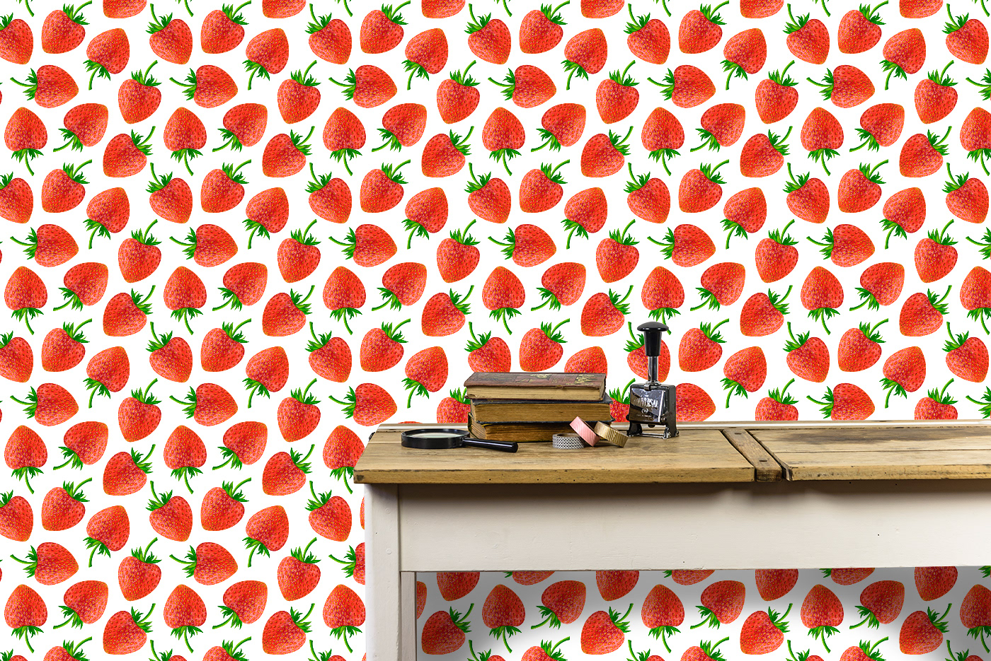 Summer Strawberries Surface Pattern Design by Sarah Whittle Illustration, Cornwall