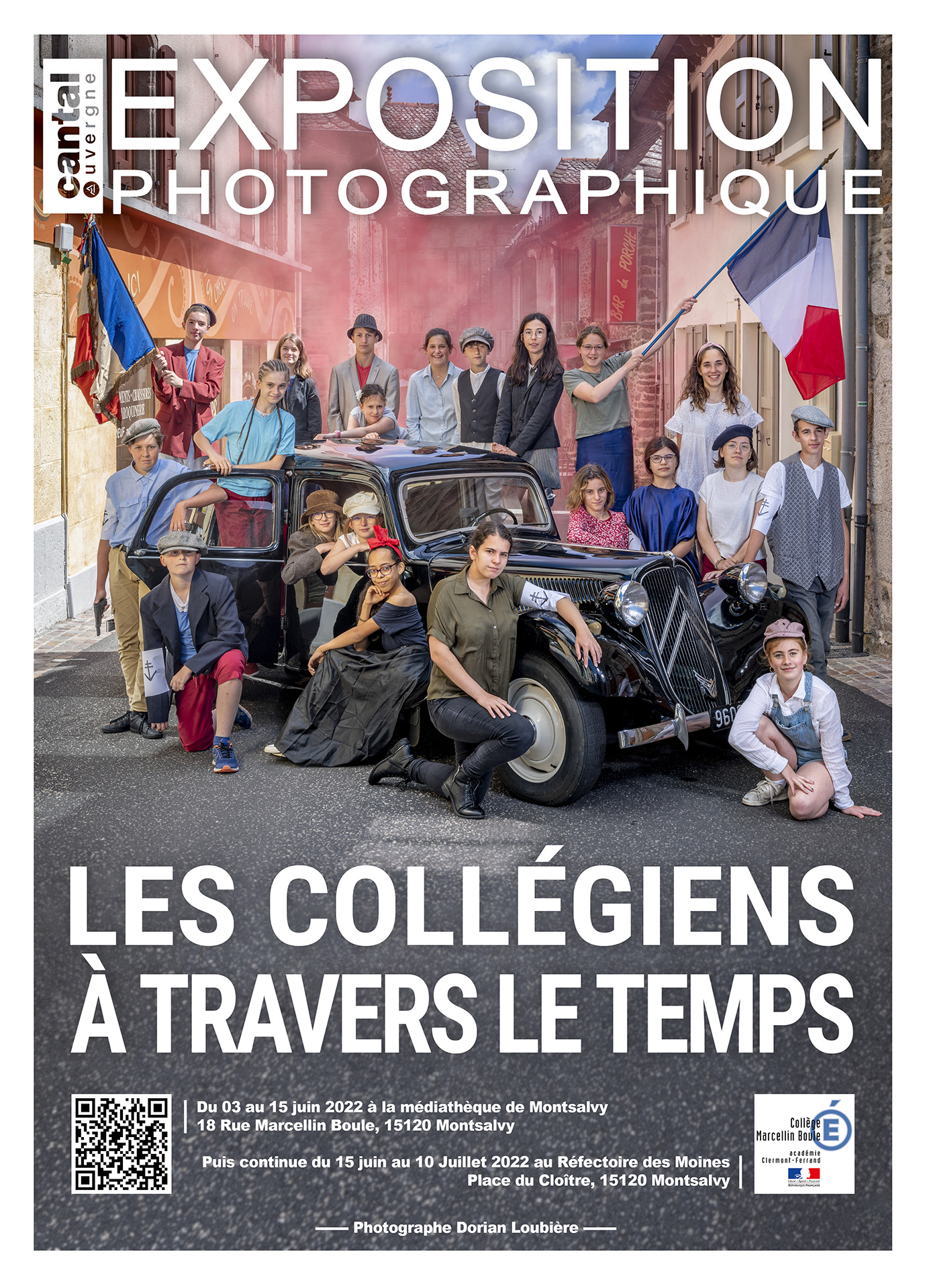 Affiche exposition les collégiens à travers les temps exposition à Montsalvy Photographe Dorian Loubière