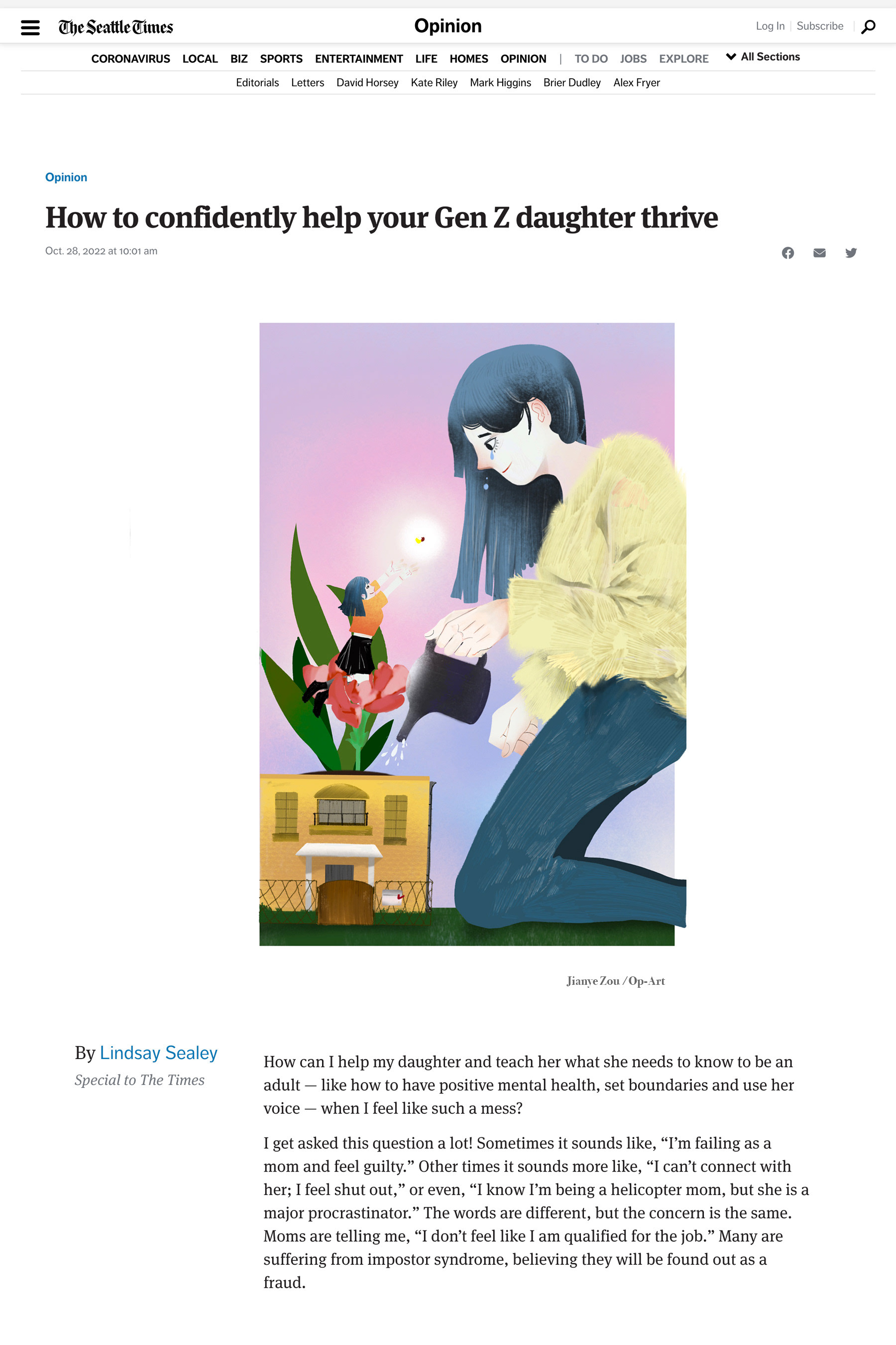"How to confidently help your Gen Z daughter thrive", editorial illustration, 2022