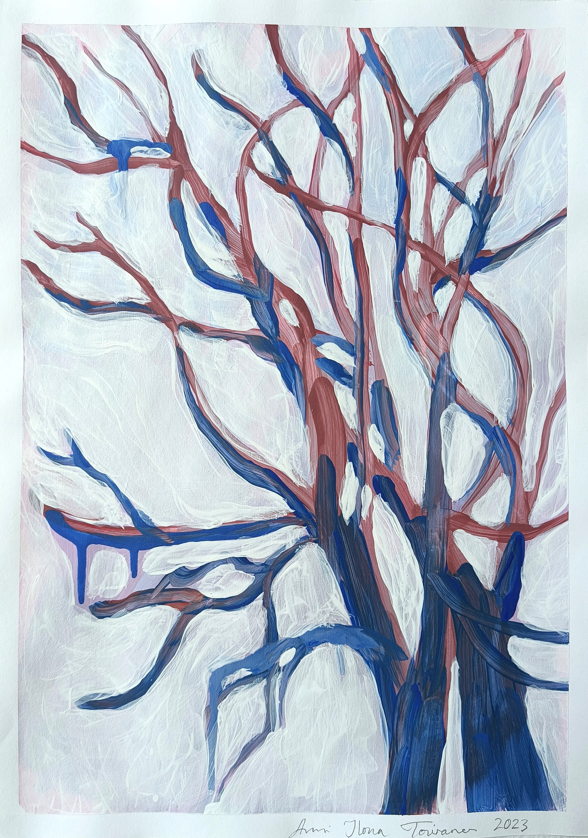 Melting tree. 2023. Acrylic on paper. 30 x 42 cm.