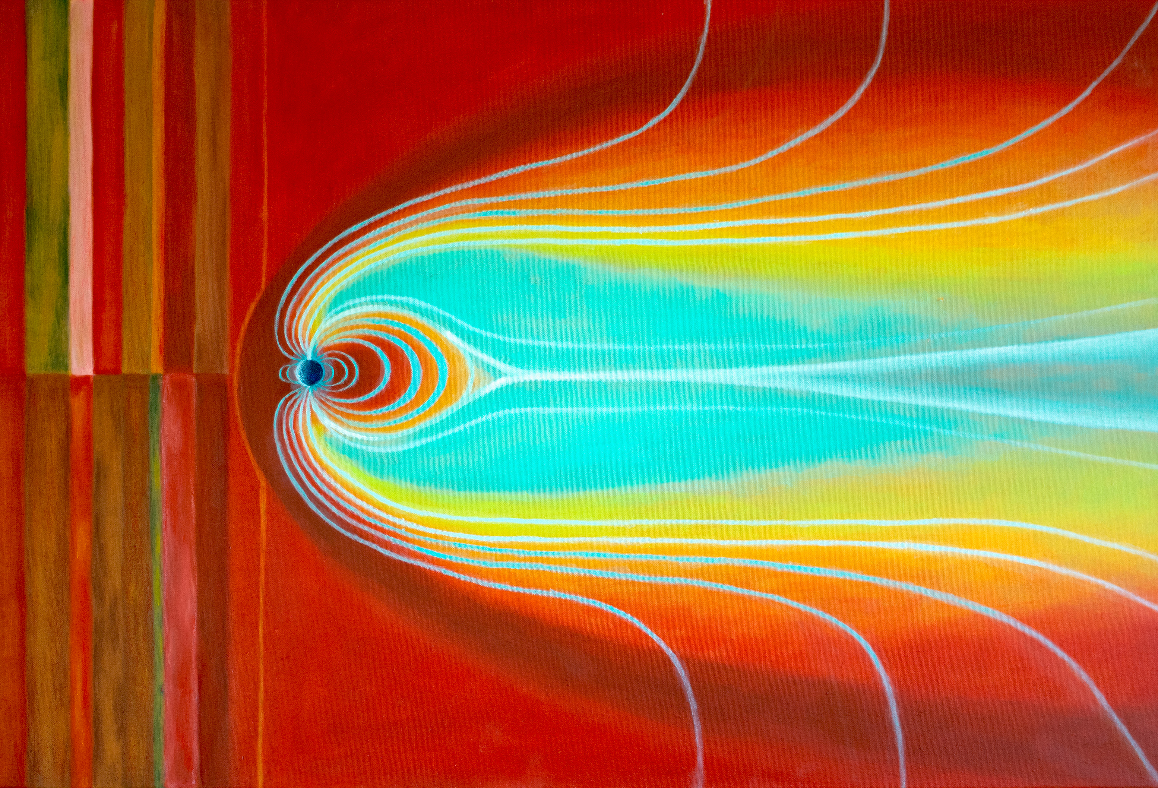 The Carrington event. 2026. Water soluble oil and oil pastel on cotton. 90 x 61 cm.
