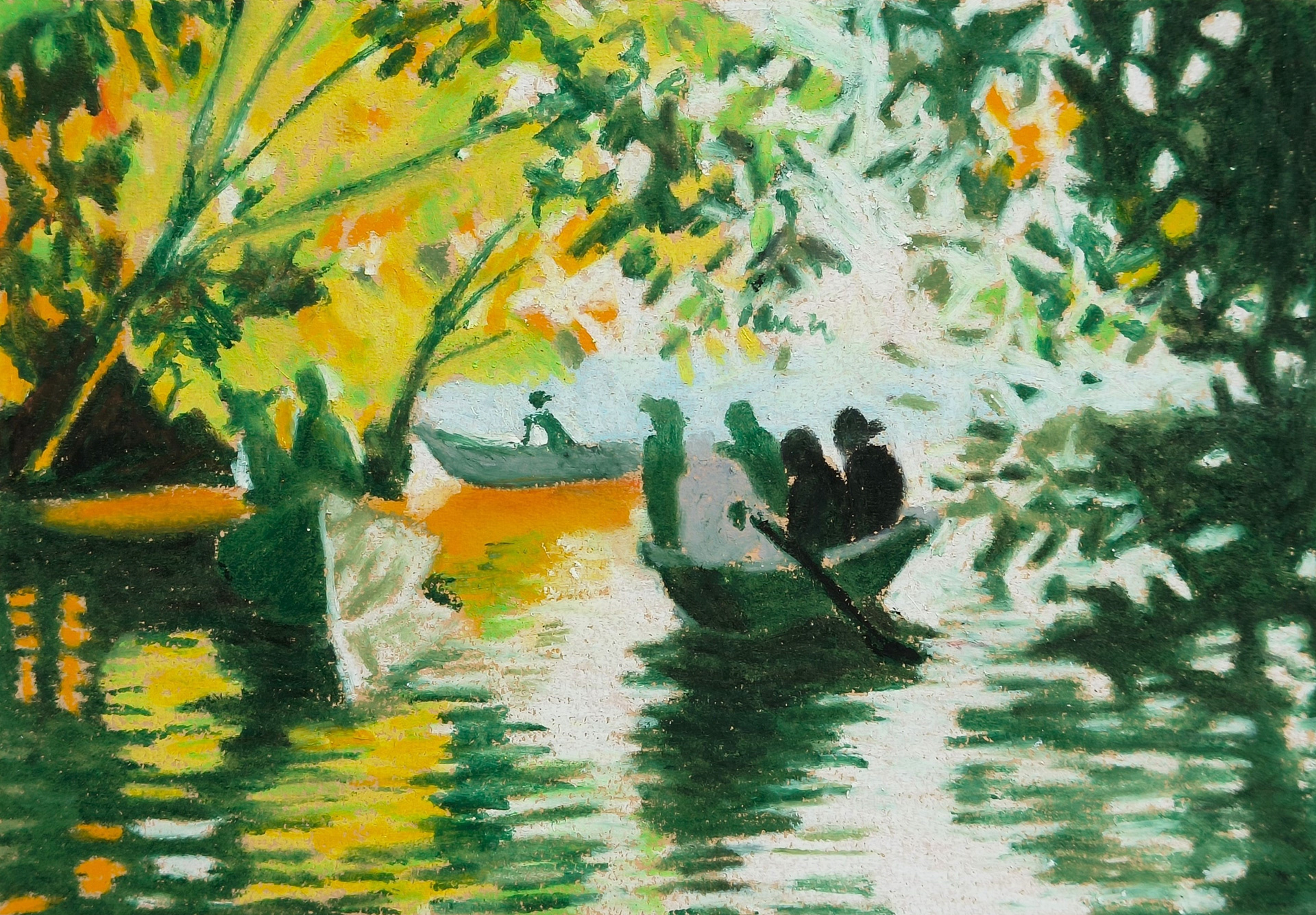 Otterspotting. 2024. Oil pastel on paper. 21 x 29,5 cm.