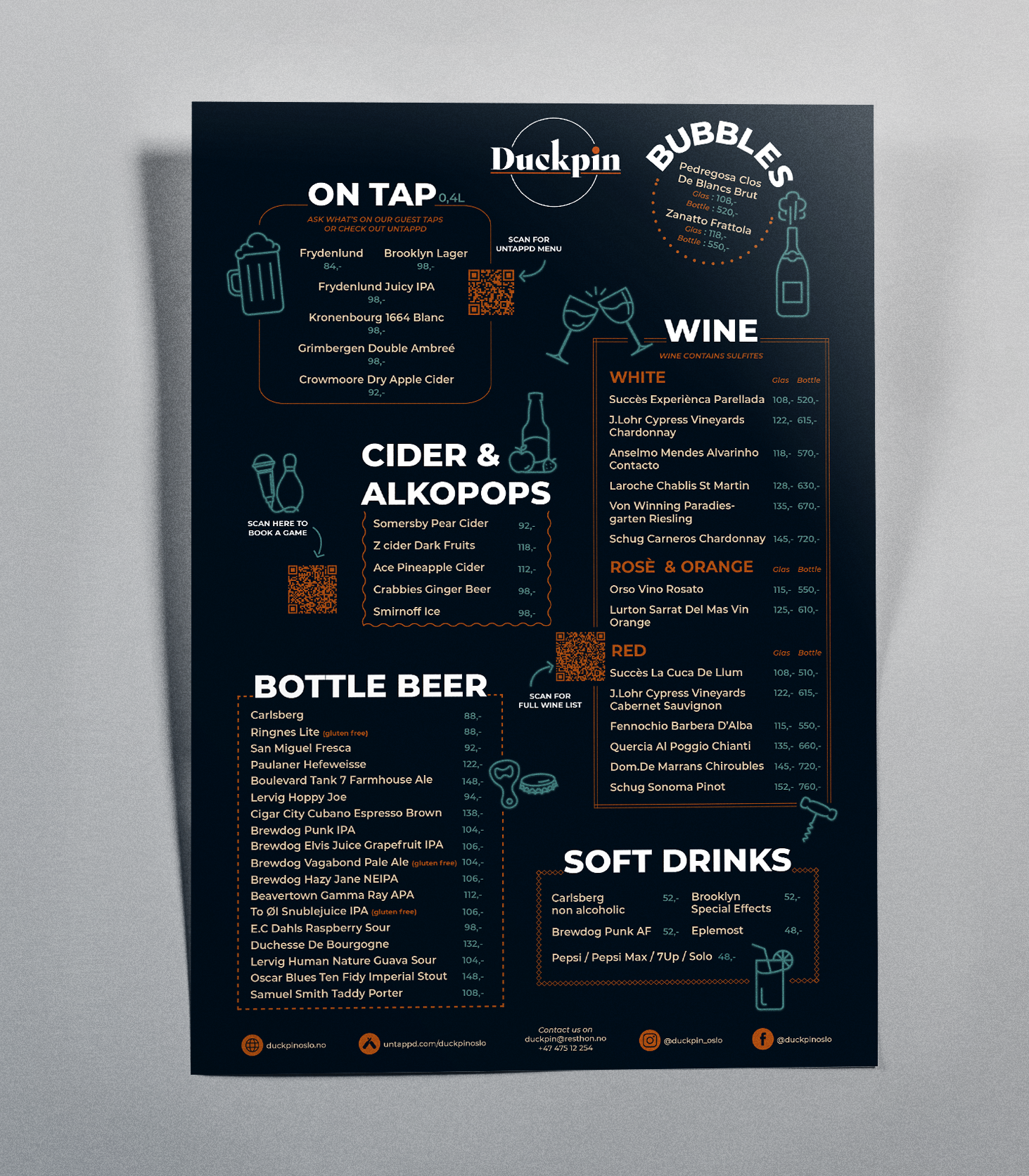 Main drinks menu