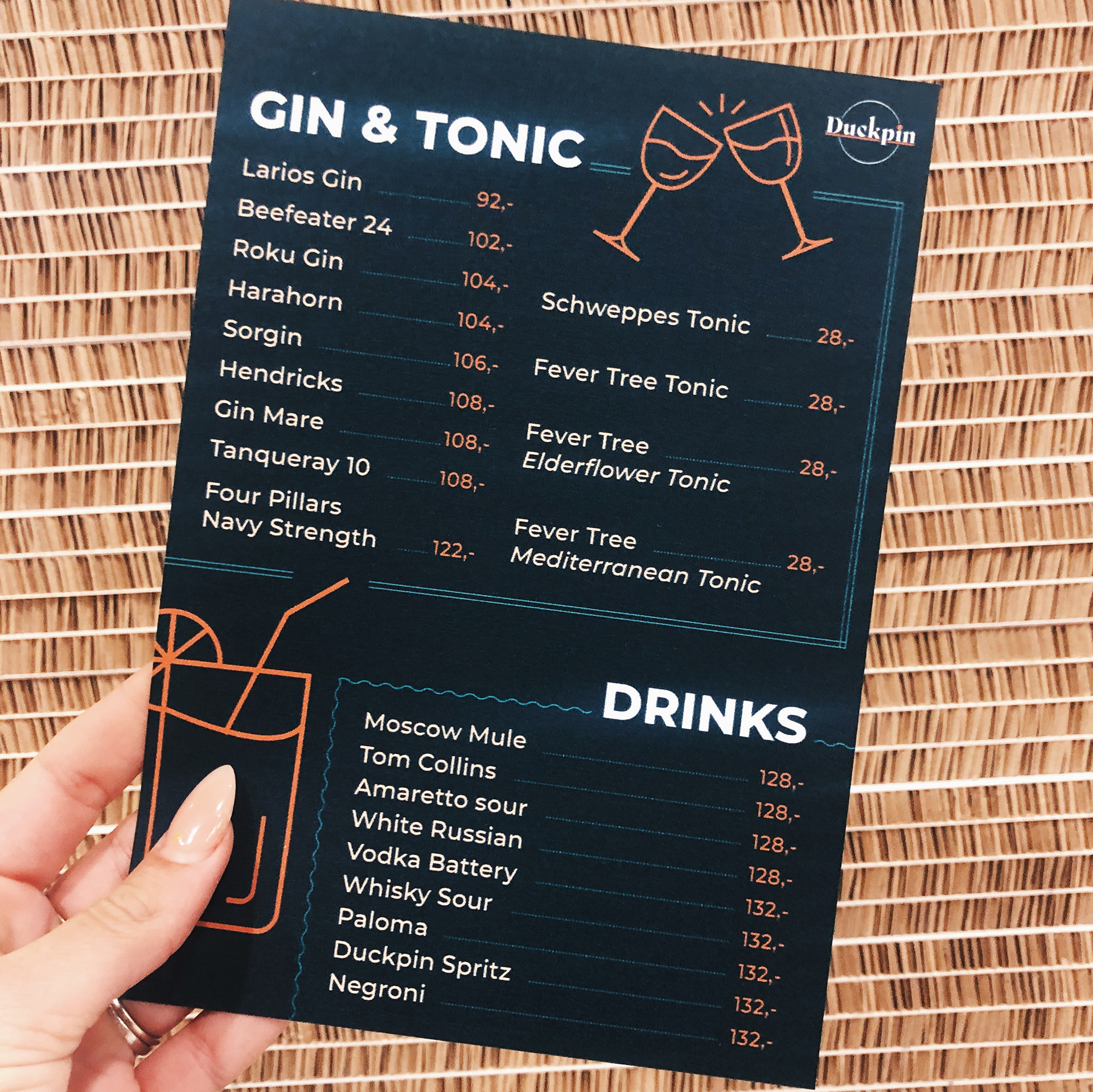 Drinks menu back
