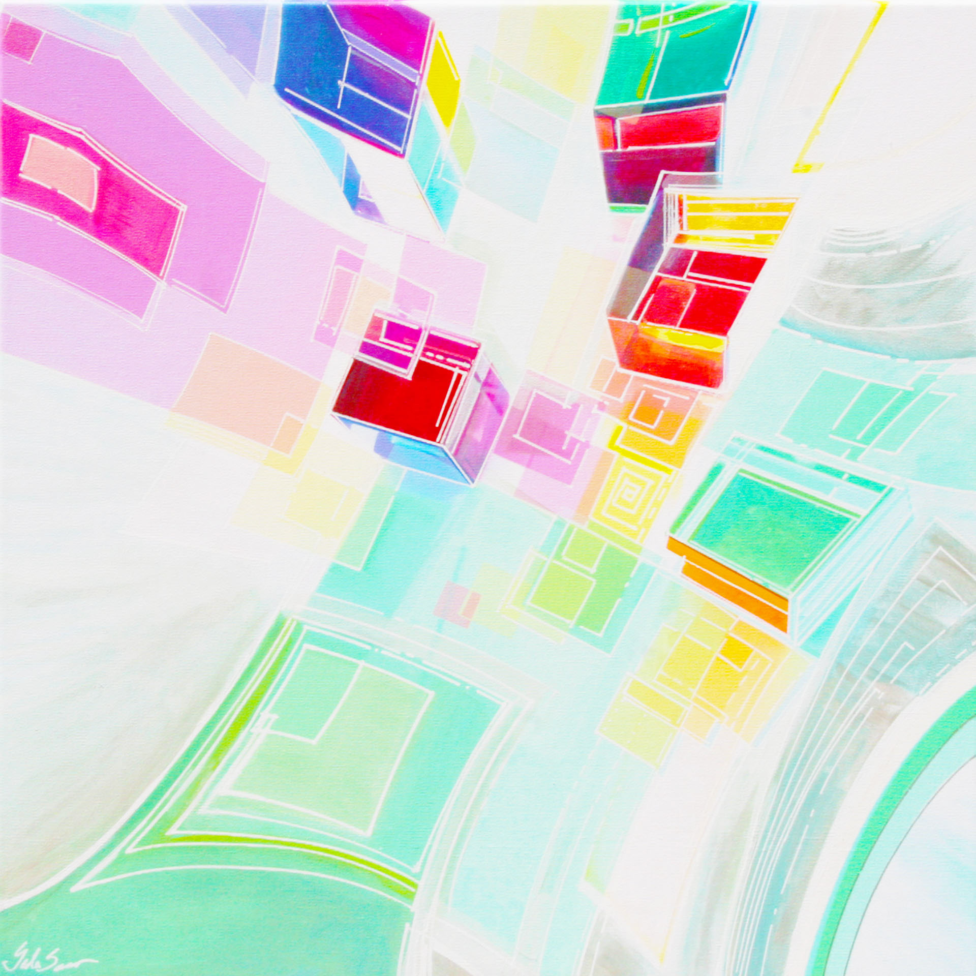 Geocube Play 24 x 24 Mixed Media on Canvas 2018
