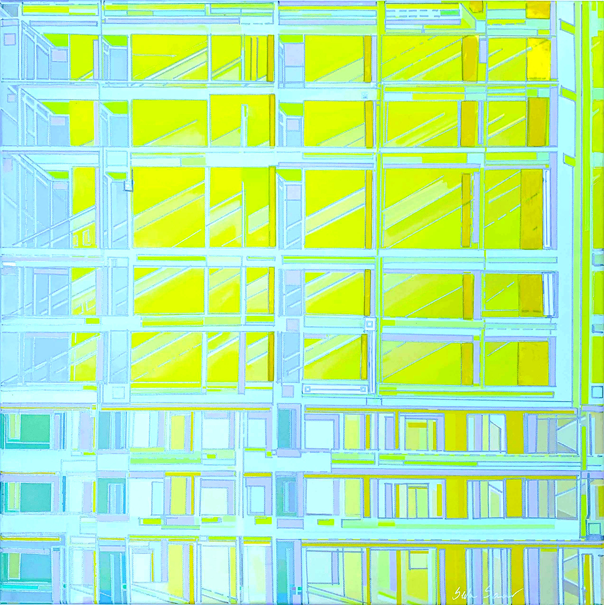 Cubed Yellow 24 x 24 Mixed Media 2021