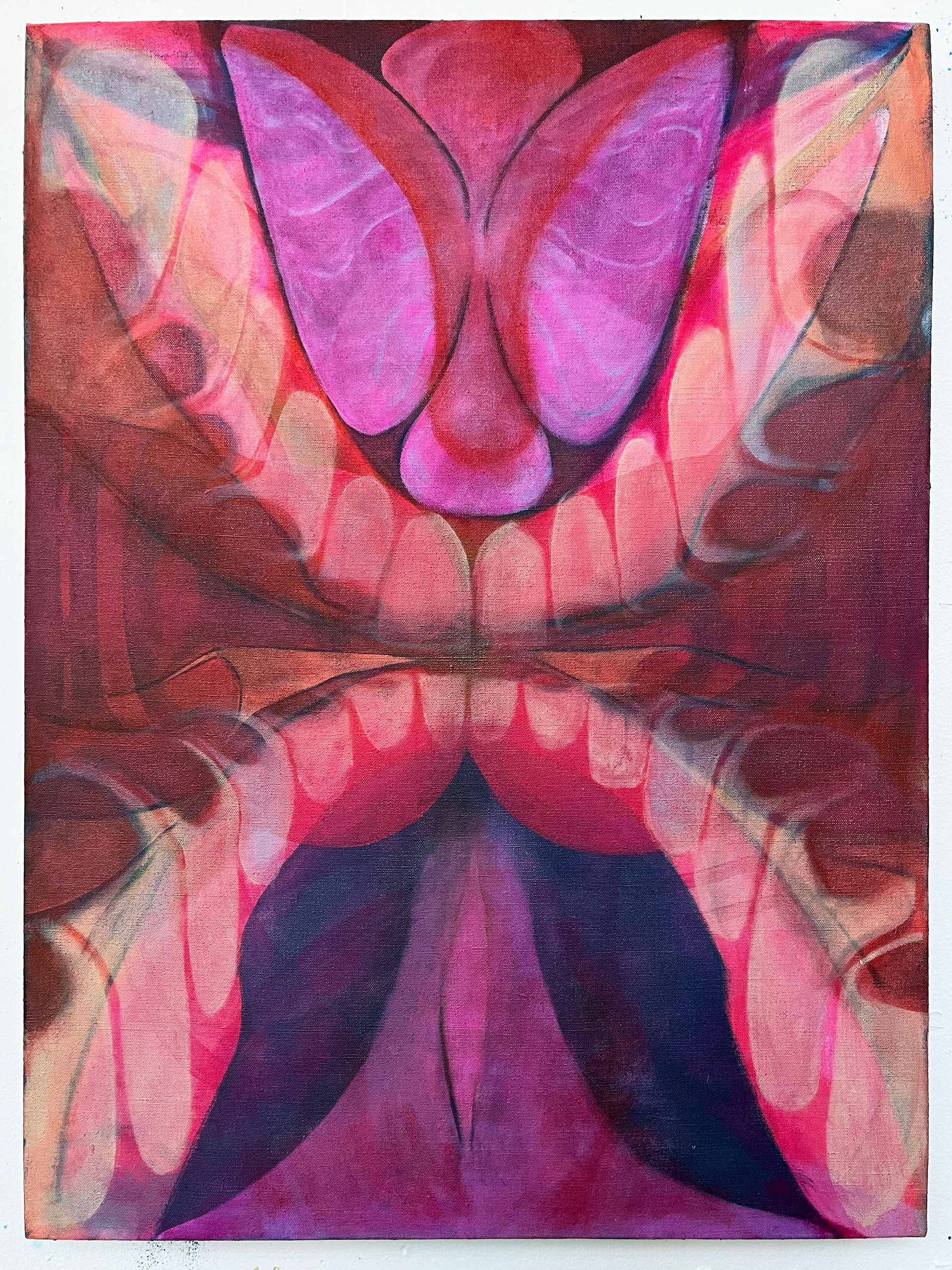 vaulted ceiling exposed beams, oil on linen, 30x24"