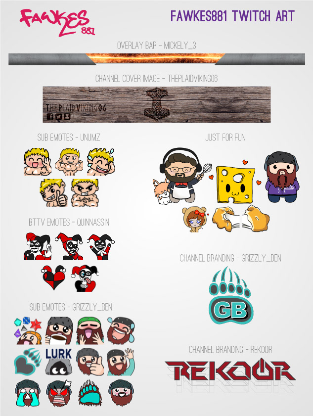 Different assests designed for a variety of content creators on twitch.tv