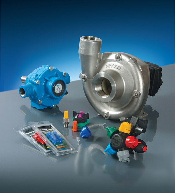 Commercial agriculture product photography of HYPRO industrial pumps and sprayer nozzle tips by John Hermansen