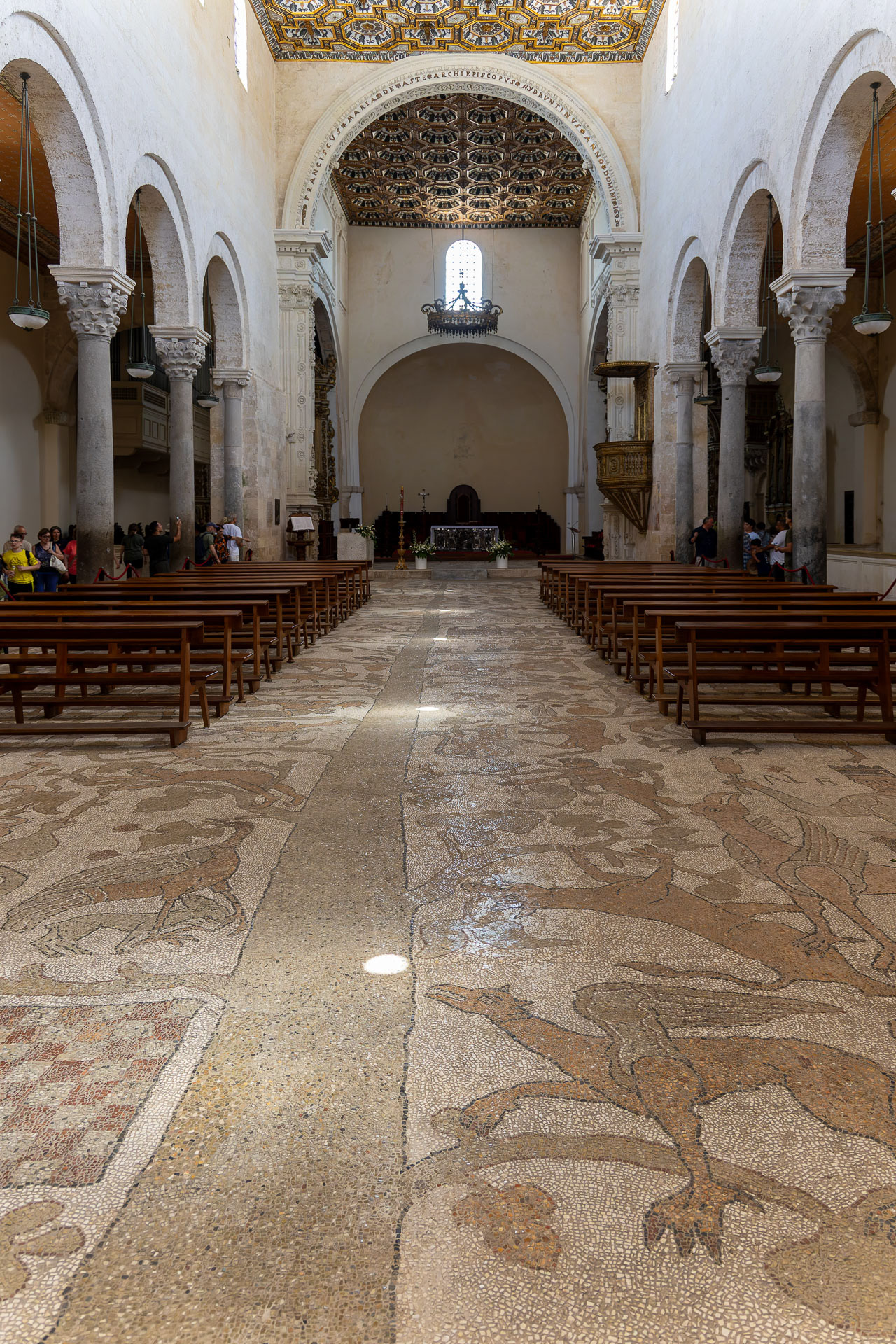 Otrante - la cathedrale di Santa Maria Annunziat et sa célèbre mosaïque où un arbre de vie stylisé se révèle pleinement à la lumière du soleil à midi.  