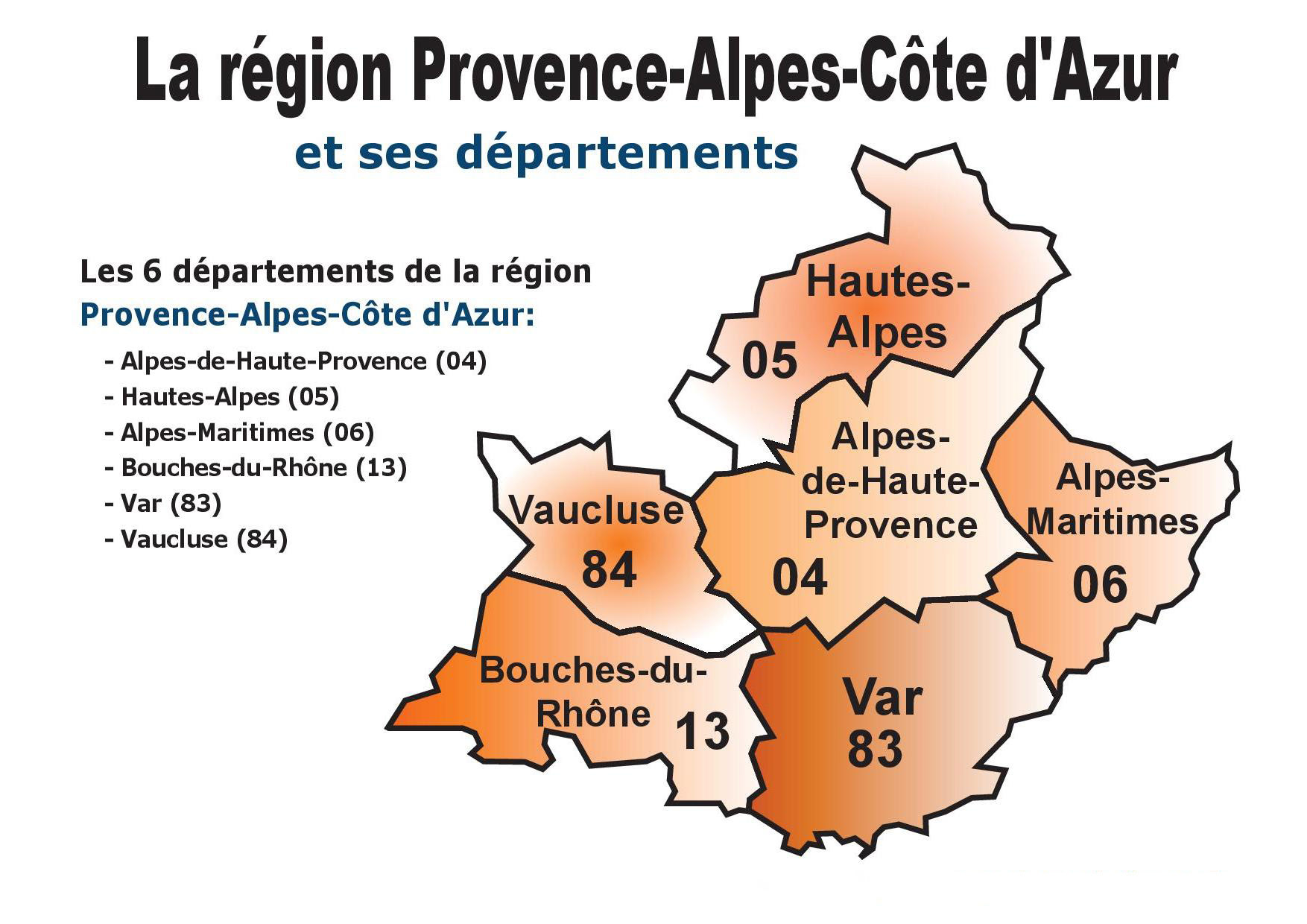 Les 6 départements de la région PACA