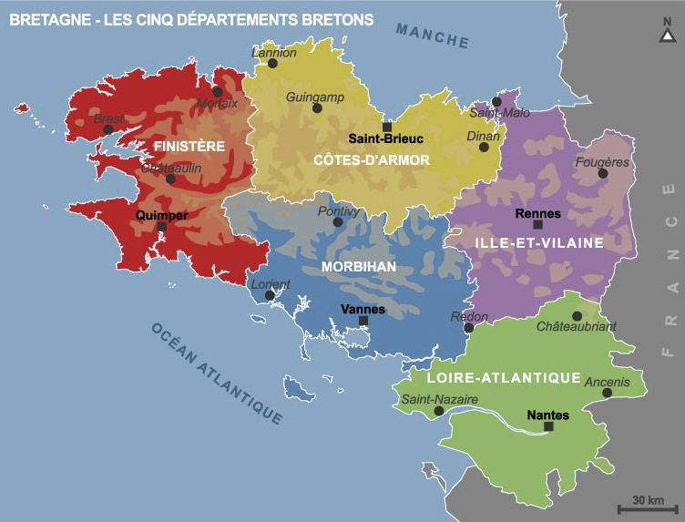 Les 5 départements de la Bretagne