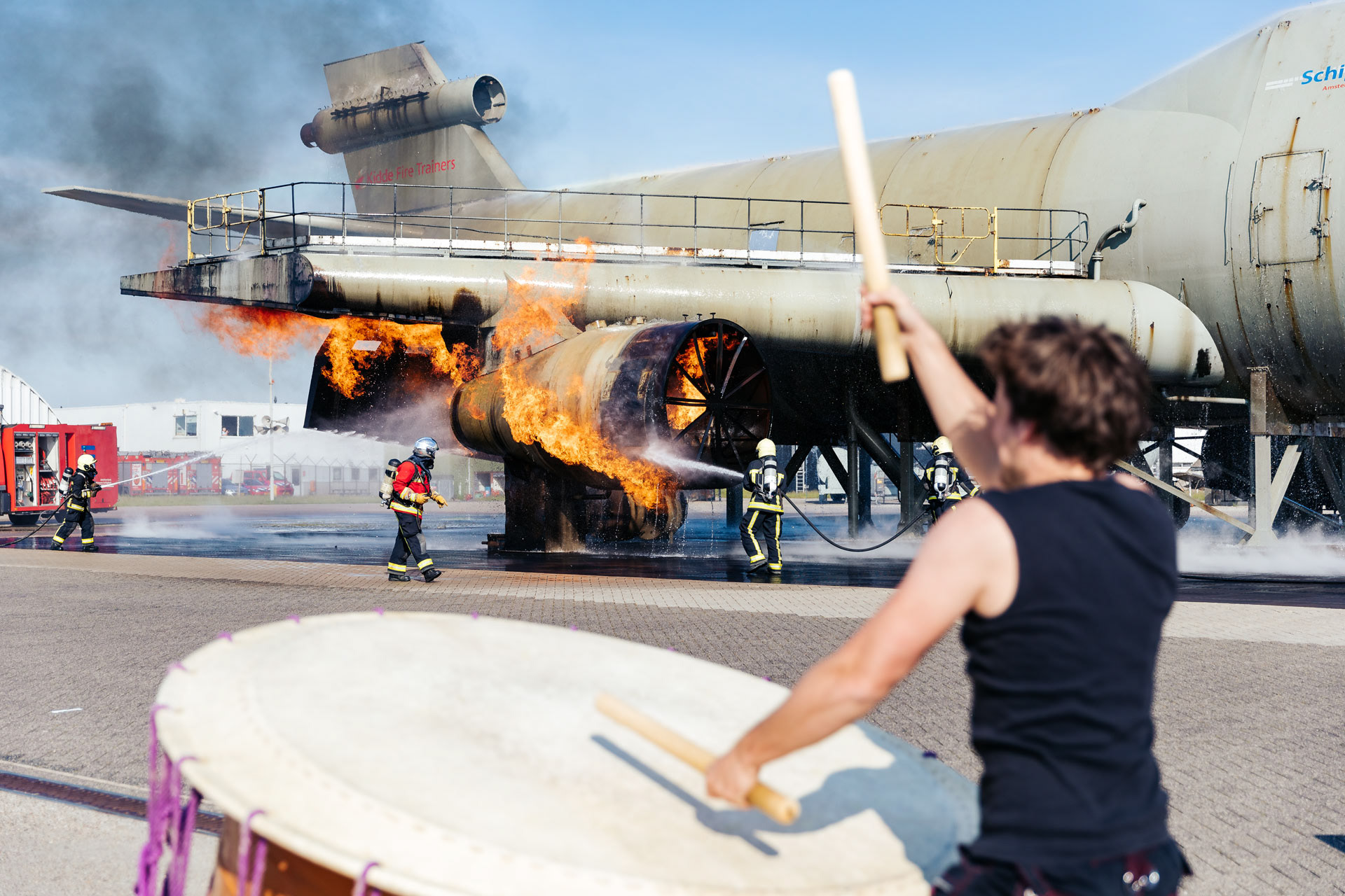 B2B event at firefighter training facility, Schiphol Airport