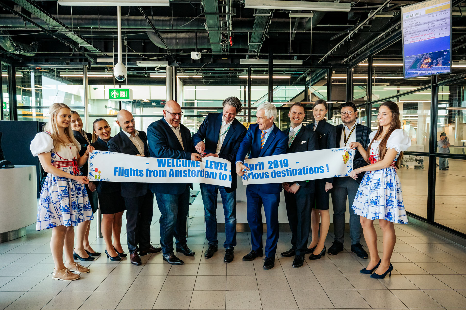 Celebration of first flight of new airline Level at Amsterdam Airport