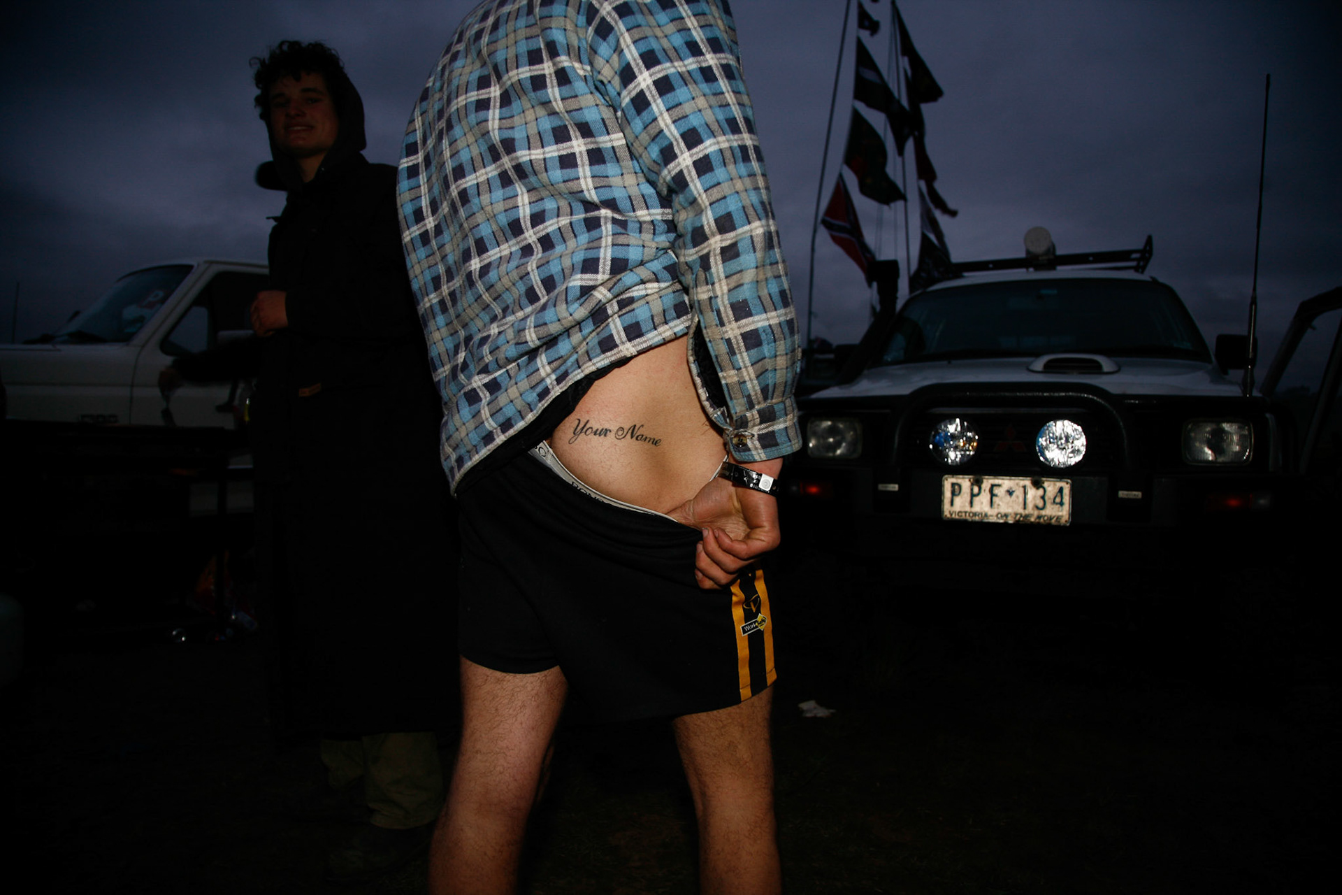 "Hey miss! I have your name tattoeed on my ass, do you want to see?" Deniliquin Ute Muster. October 3, 2009. Deniliquin, NSW.