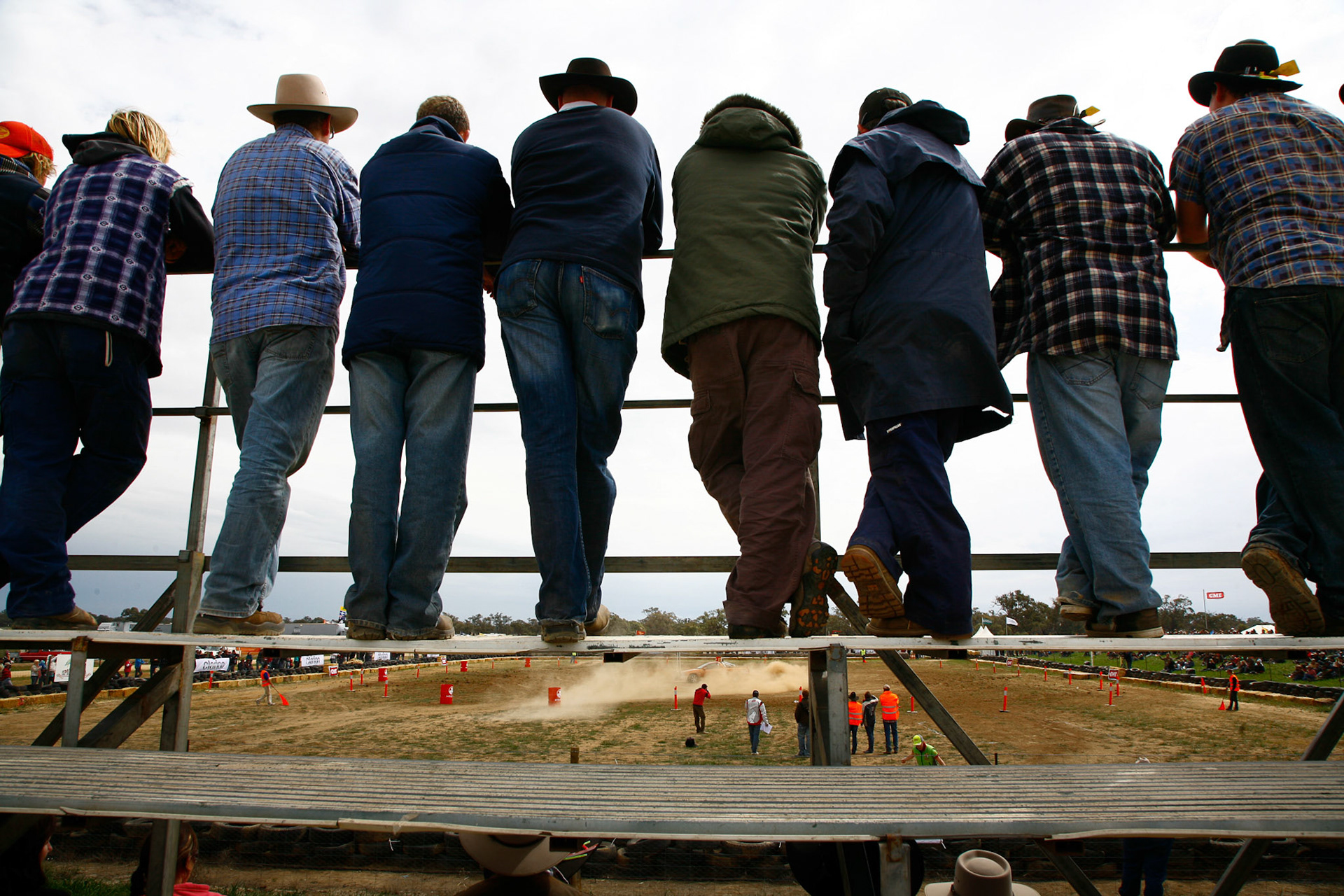 Spectators watch the circle work at Deniliquin Ute Muster. October 2, 2009. Deniliquin, NSW.