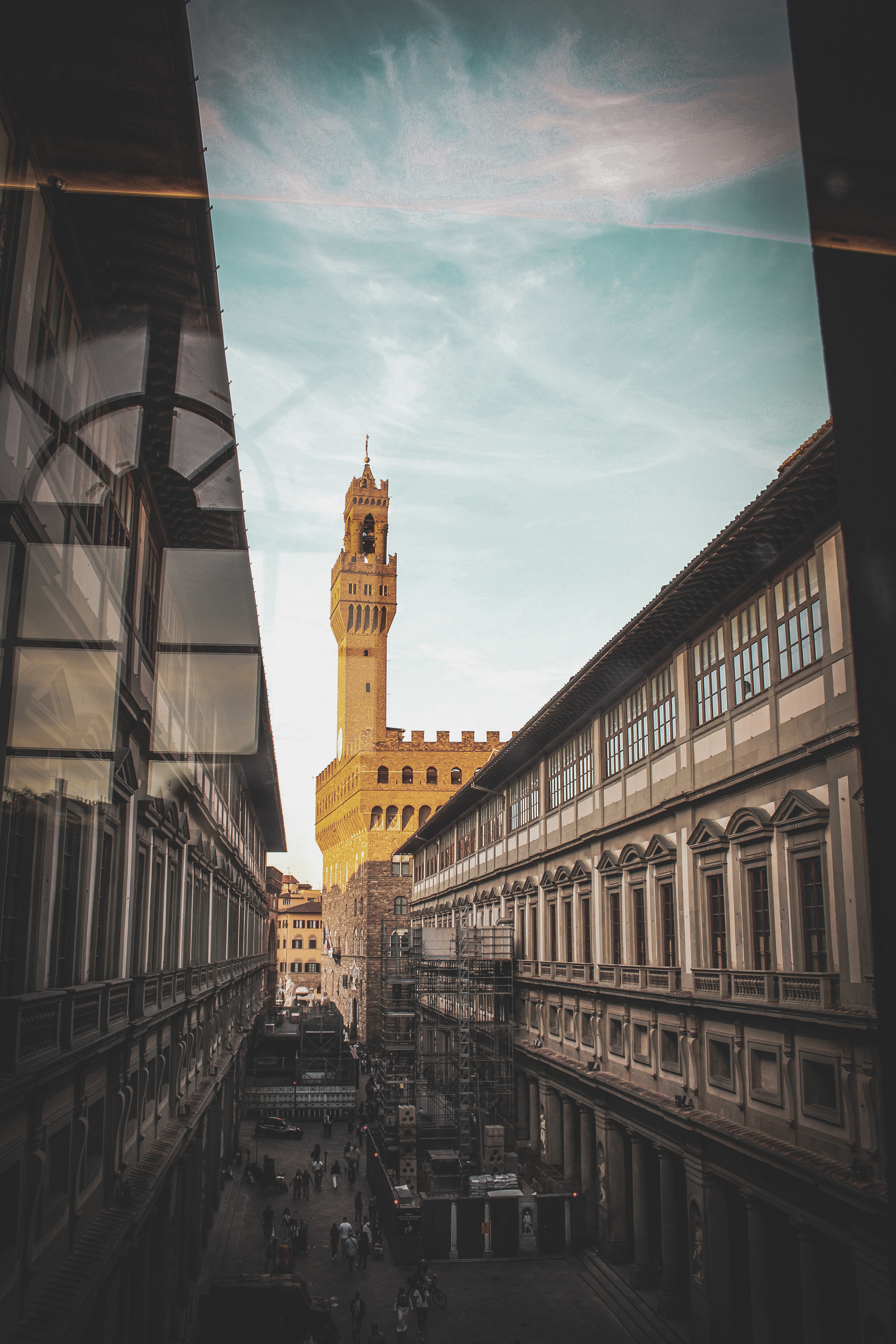 View of the Palazzo Vecchio, from a window within the Uffizi Gallery