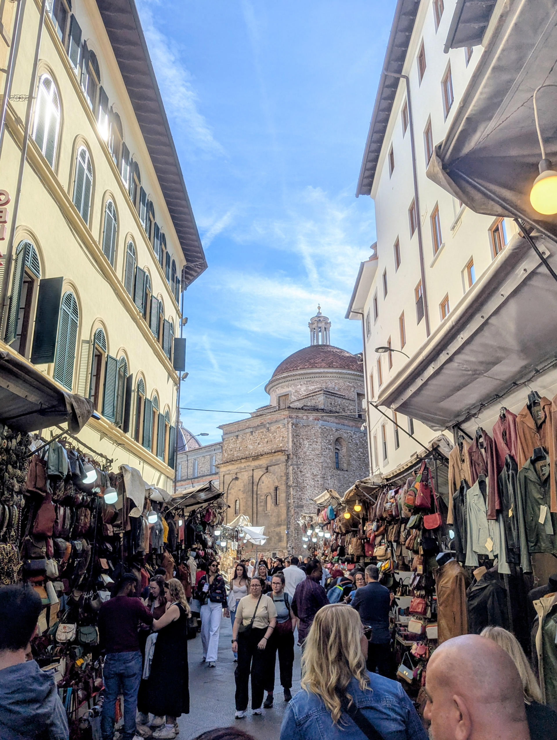 Leather market outside il Mercato Centrale Firenze, or the San Lorenzo Central Market in Florence.