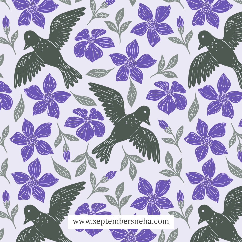 Periwinkles & Birds Purple