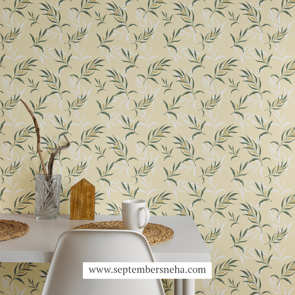 Wattle Flower Wall Paper Mockup