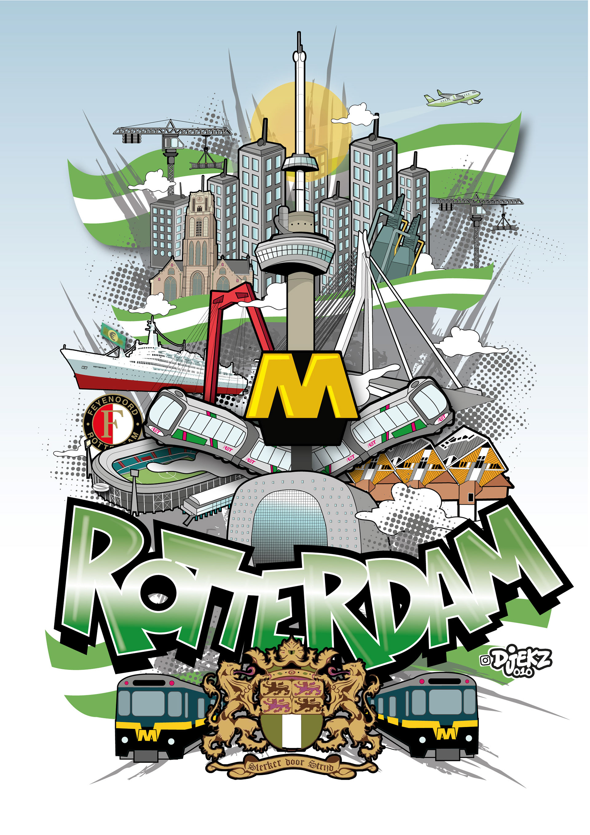 Streetart illustratie geïnspireerd op Rotterdam, door djekz010