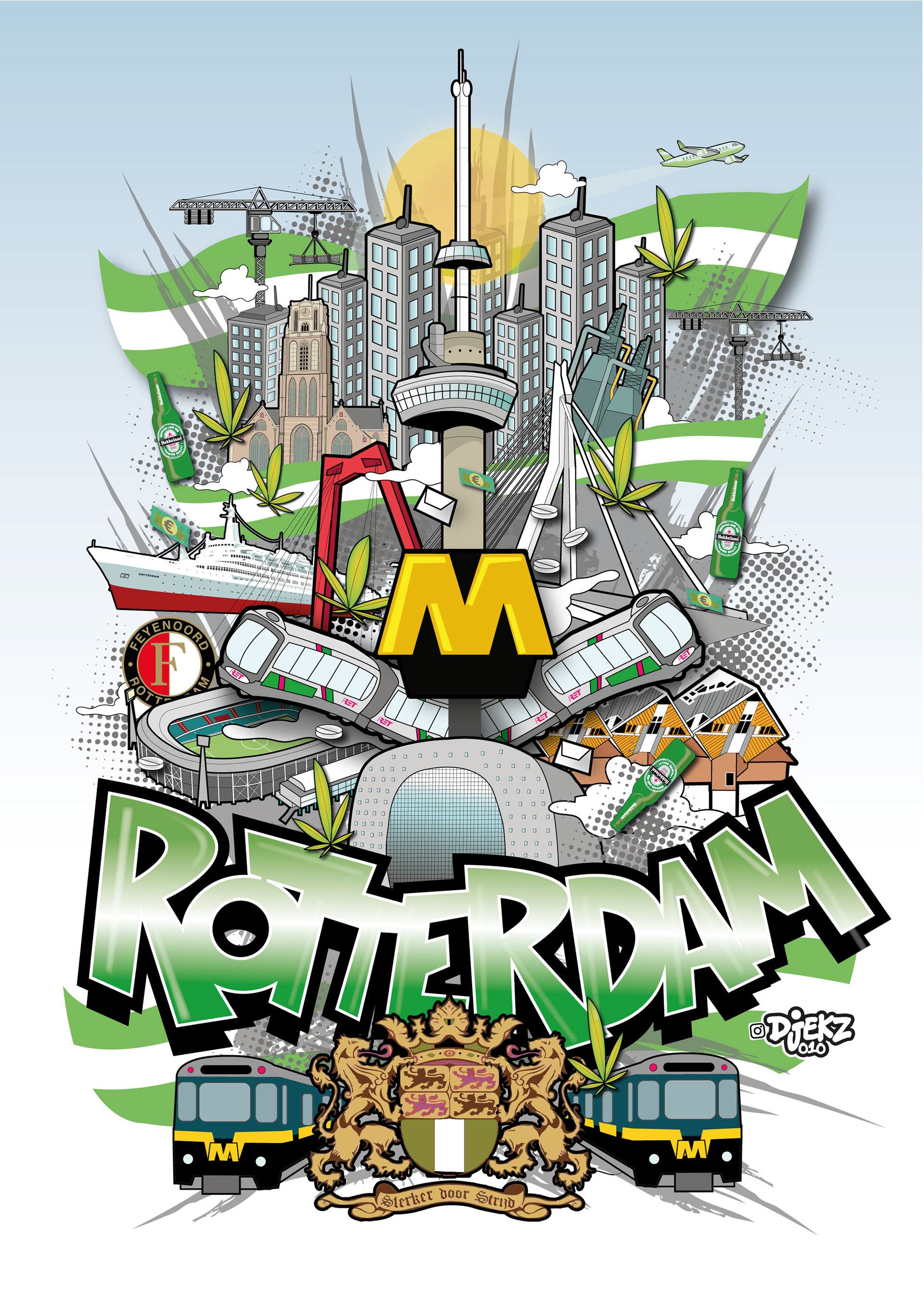 Streetart illustratie geïnspireerd op Rotterdam, door djekz xrated