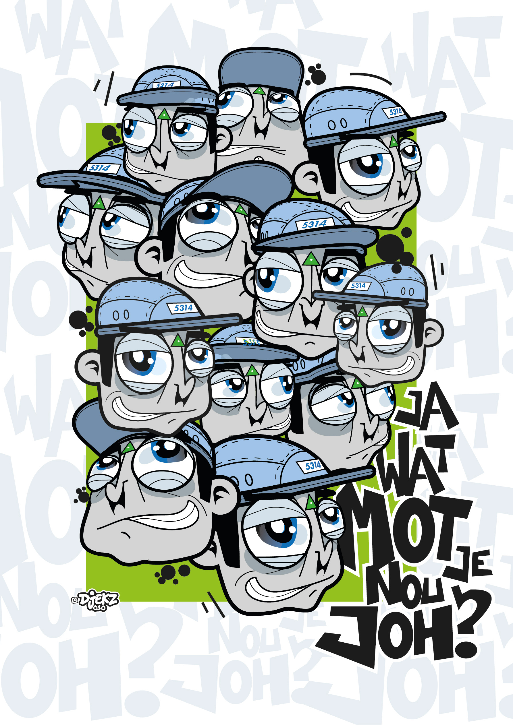 Streetart illustratie 'Rotterdams Gelul!' in graffiti-stijl