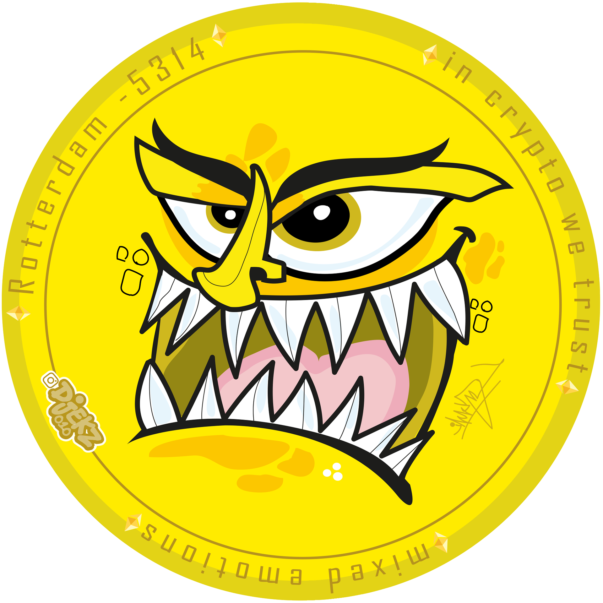 Digitale kunstwerken uit de NFT-collectie 'Mixed Emotions' coins