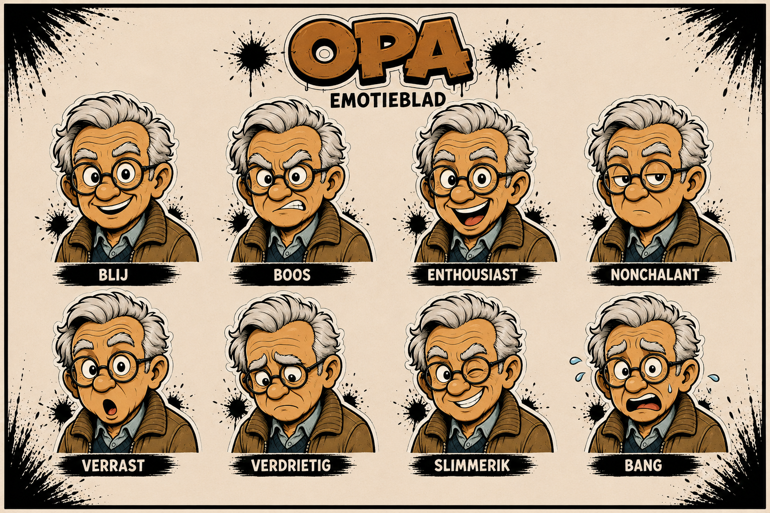 	Illustratie uit graphic novel 'Sem en de Graal — Wachter van de 4 Elementen' sems opa emotieblad