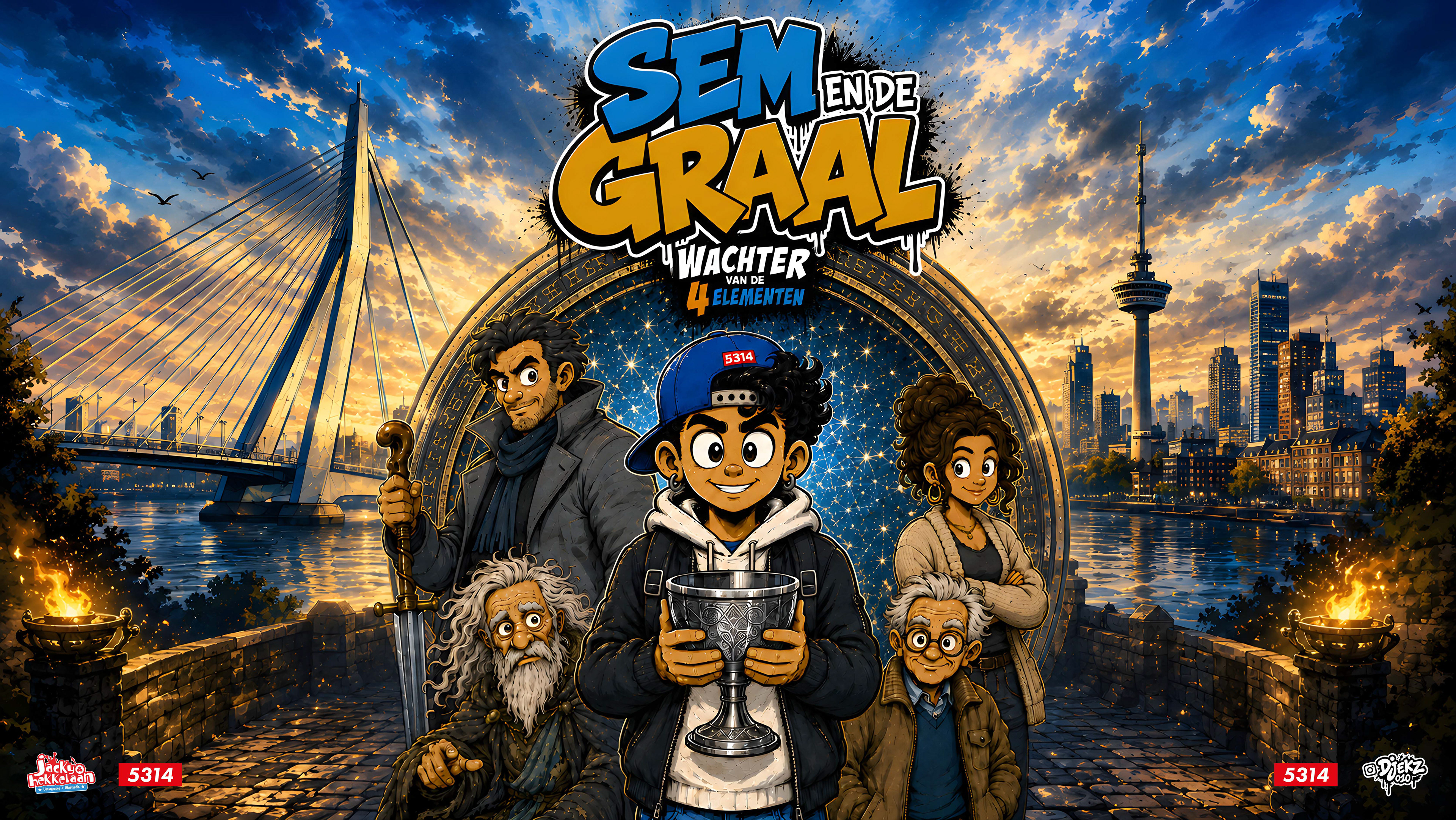 "Illustratie uit graphic novel 'Sem en de Graal — Wachter van de 4 Elementen'"
