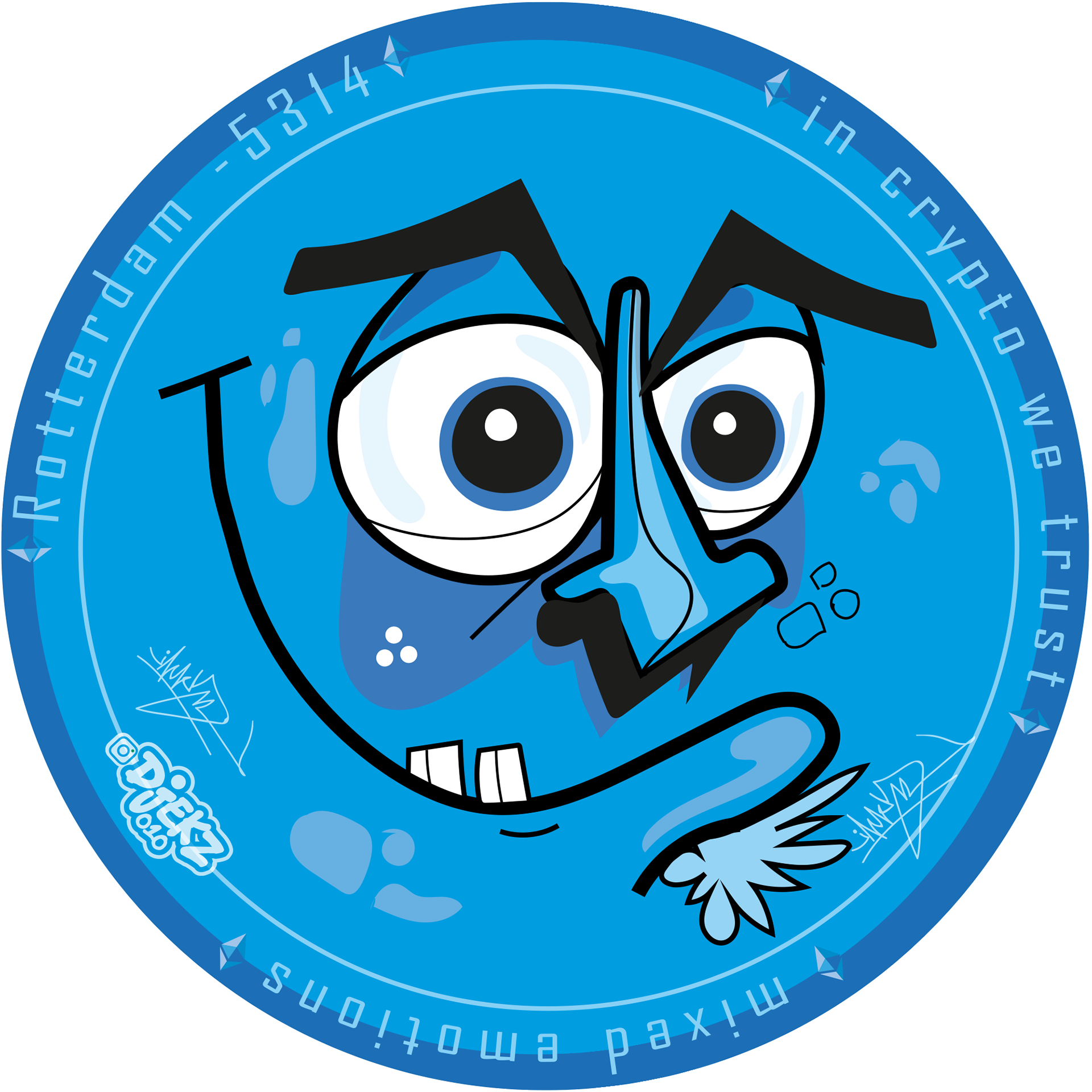 Digitale kunstwerken uit de NFT-collectie 'Mixed Emotions' coins
