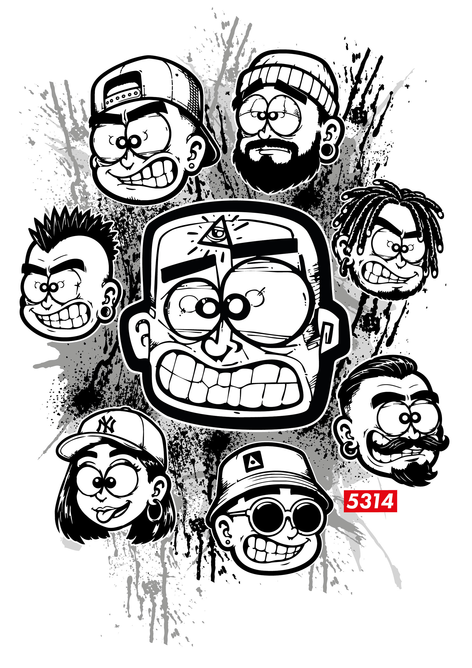 Streetart / graffiti-stijl artwork van de 5314 crew, Rotterdam