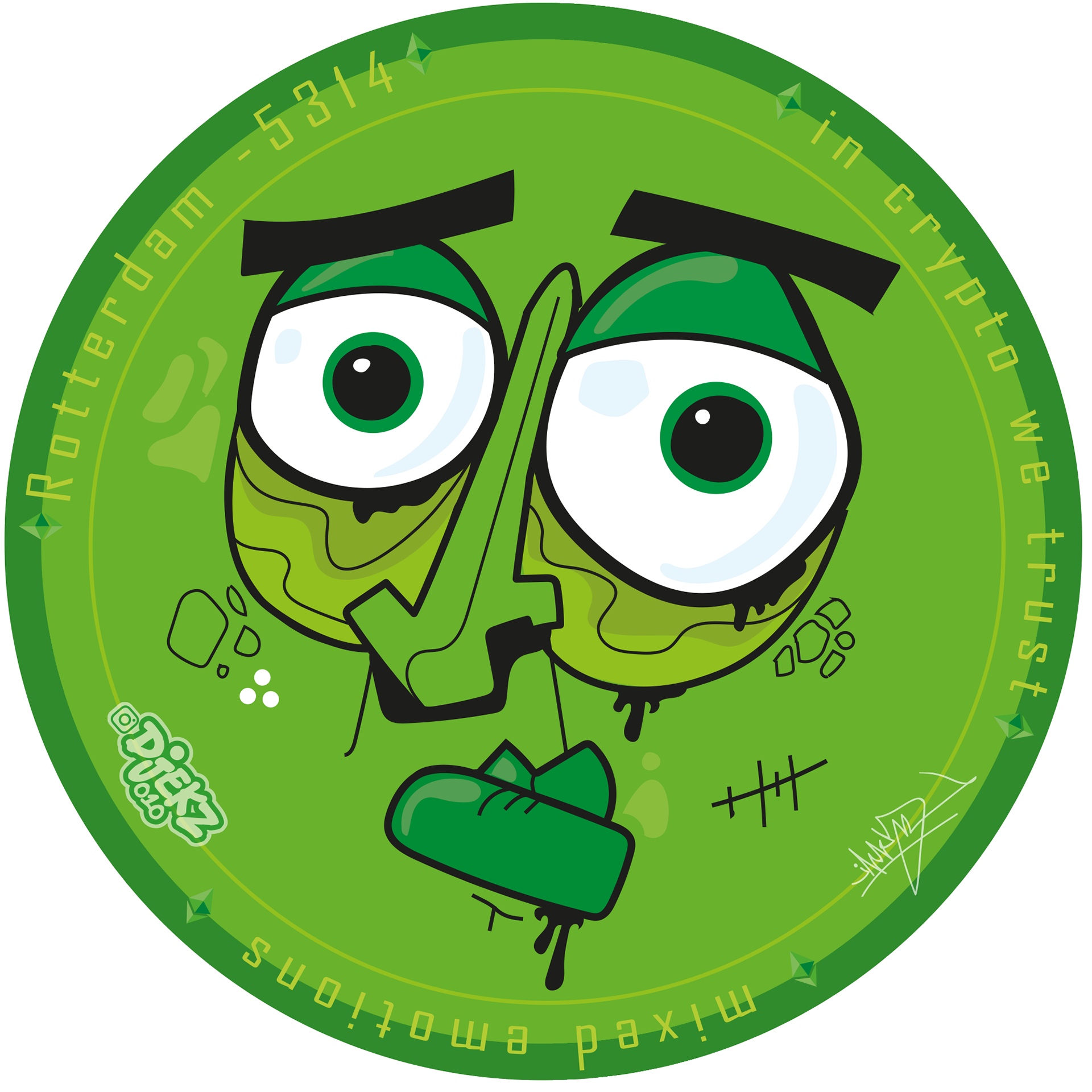 Digitale kunstwerken uit de NFT-collectie 'Mixed Emotions' coins