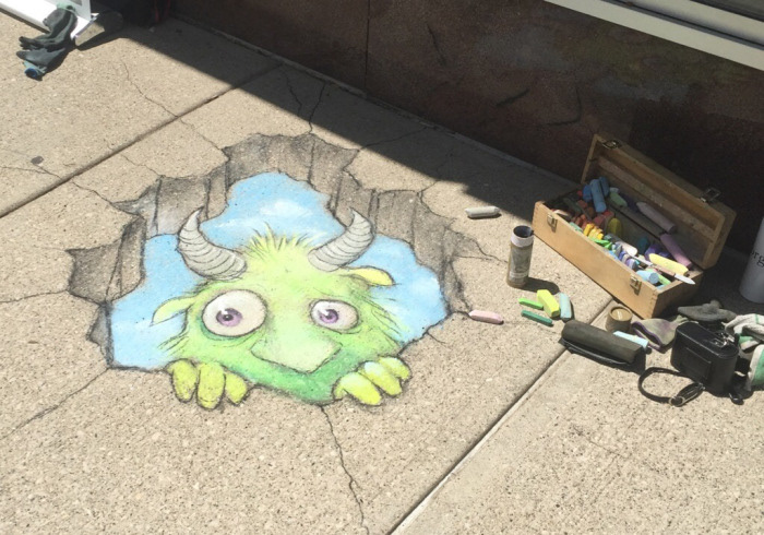 Closeup of finished 3D chalk art