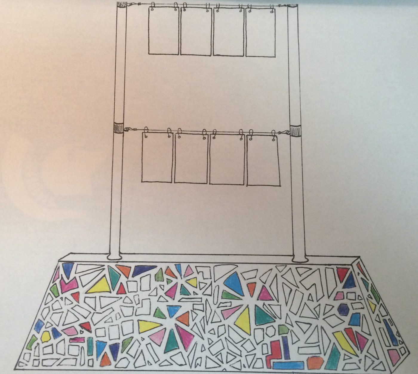 The final sketch detailing the road barriers